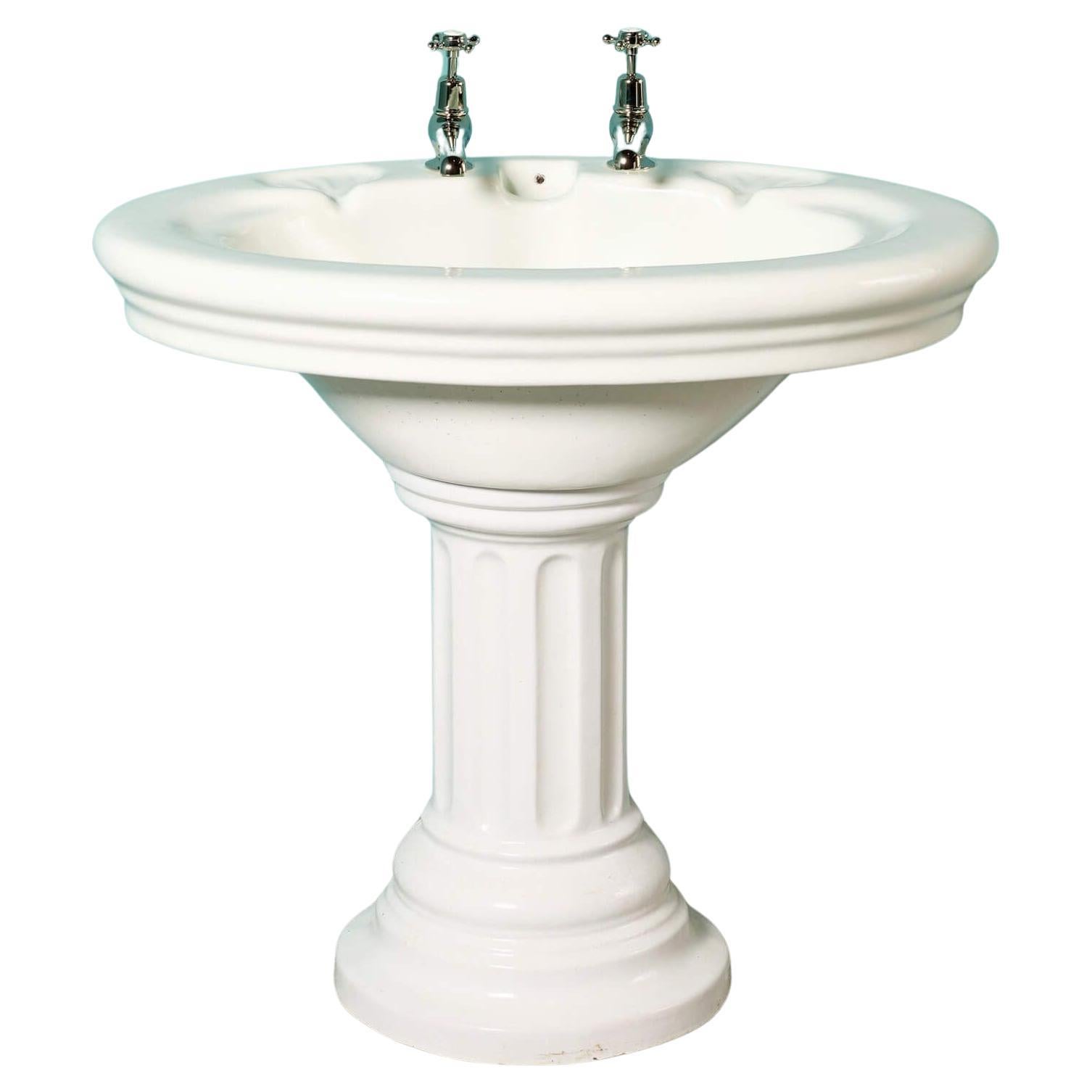 Large Antique French Stoneware Pedestal Basin Sink For Sale