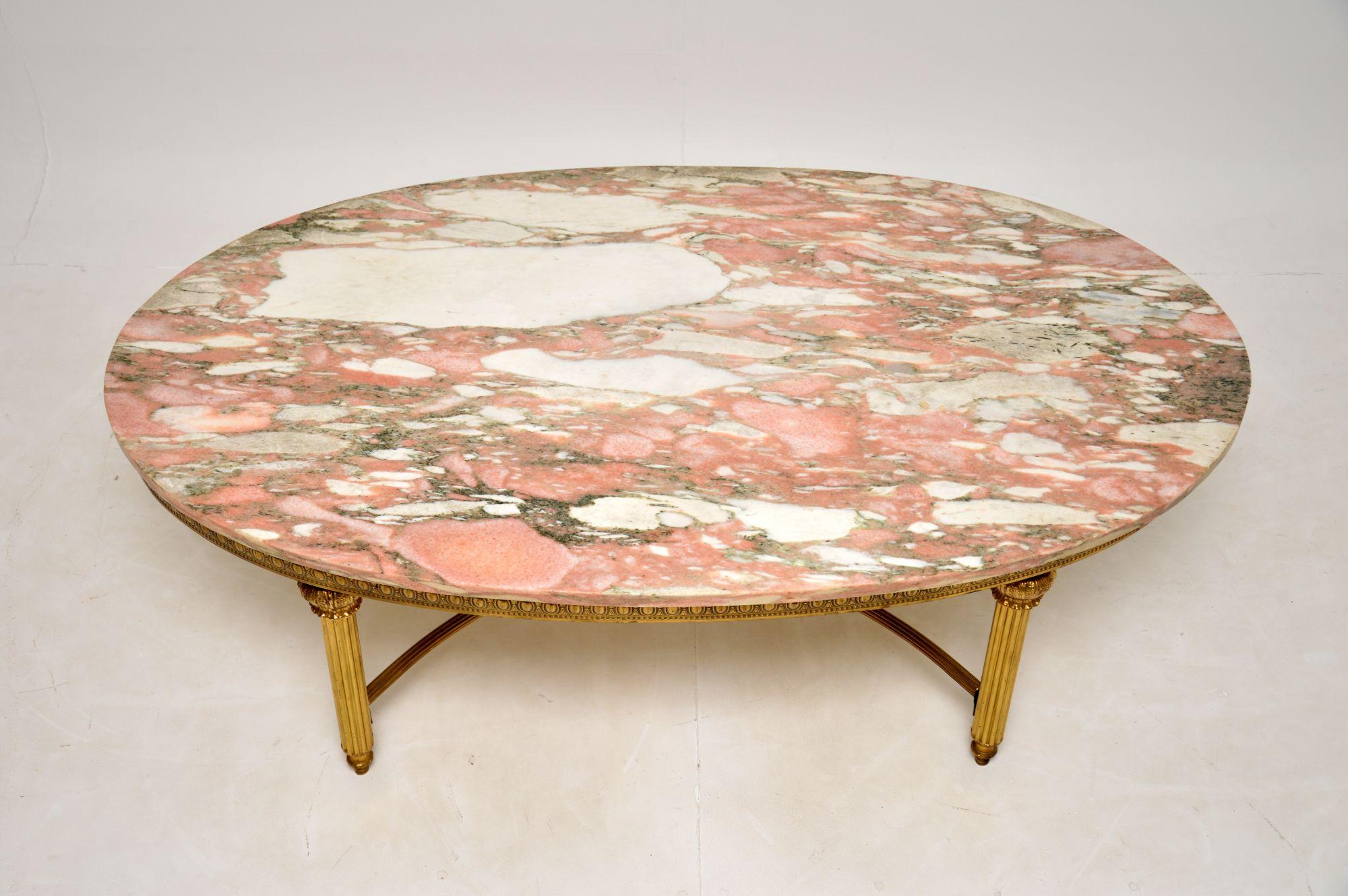 Large Antique French Style Brass & Marble Coffee Table In Good Condition In London, GB
