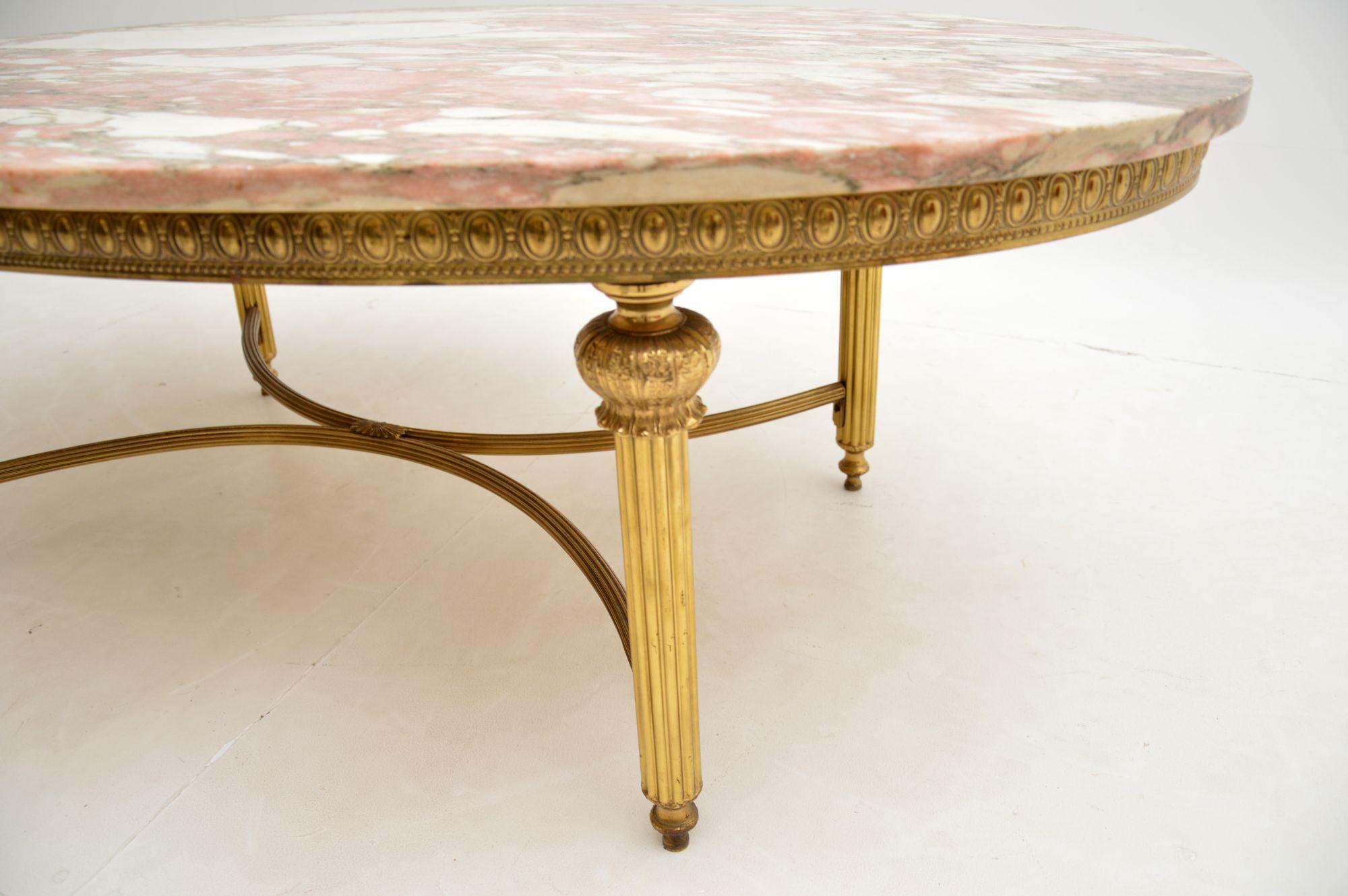 Large Antique French Style Brass & Marble Coffee Table 1