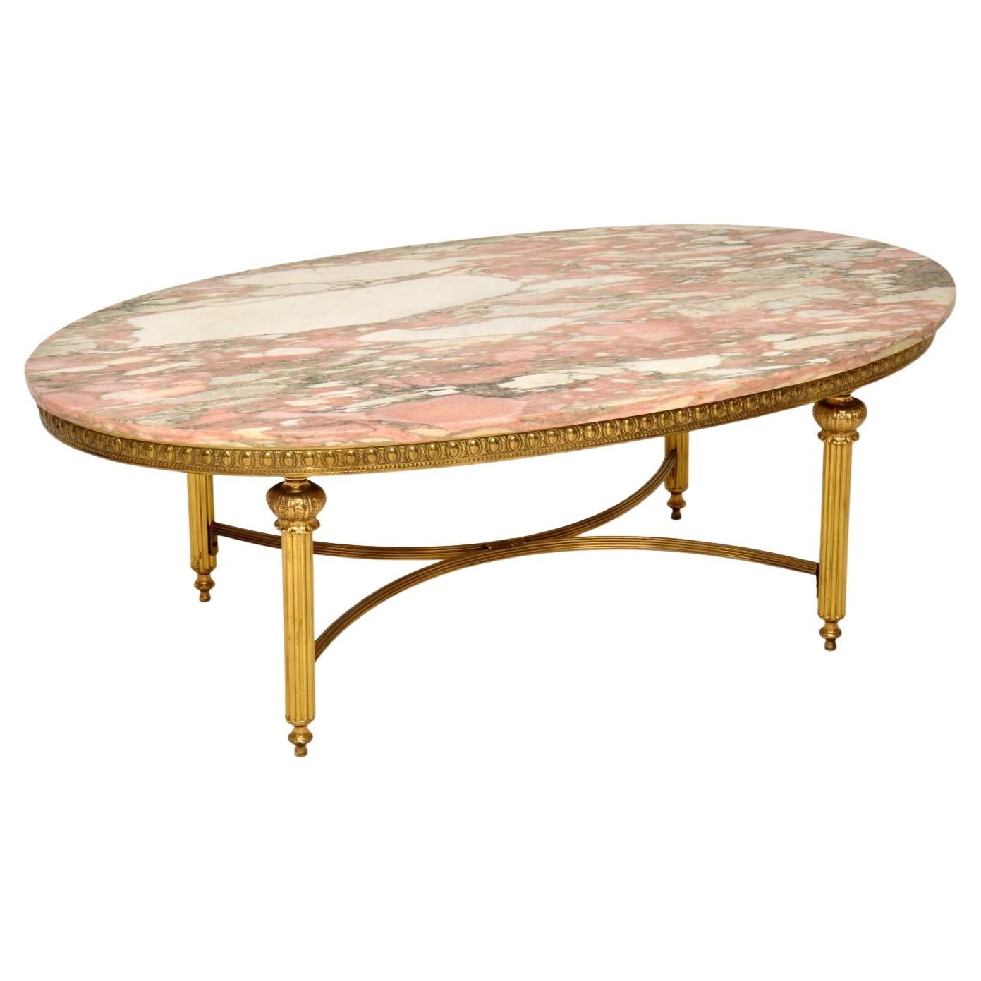 Large Antique French Style Brass & Marble Coffee Table