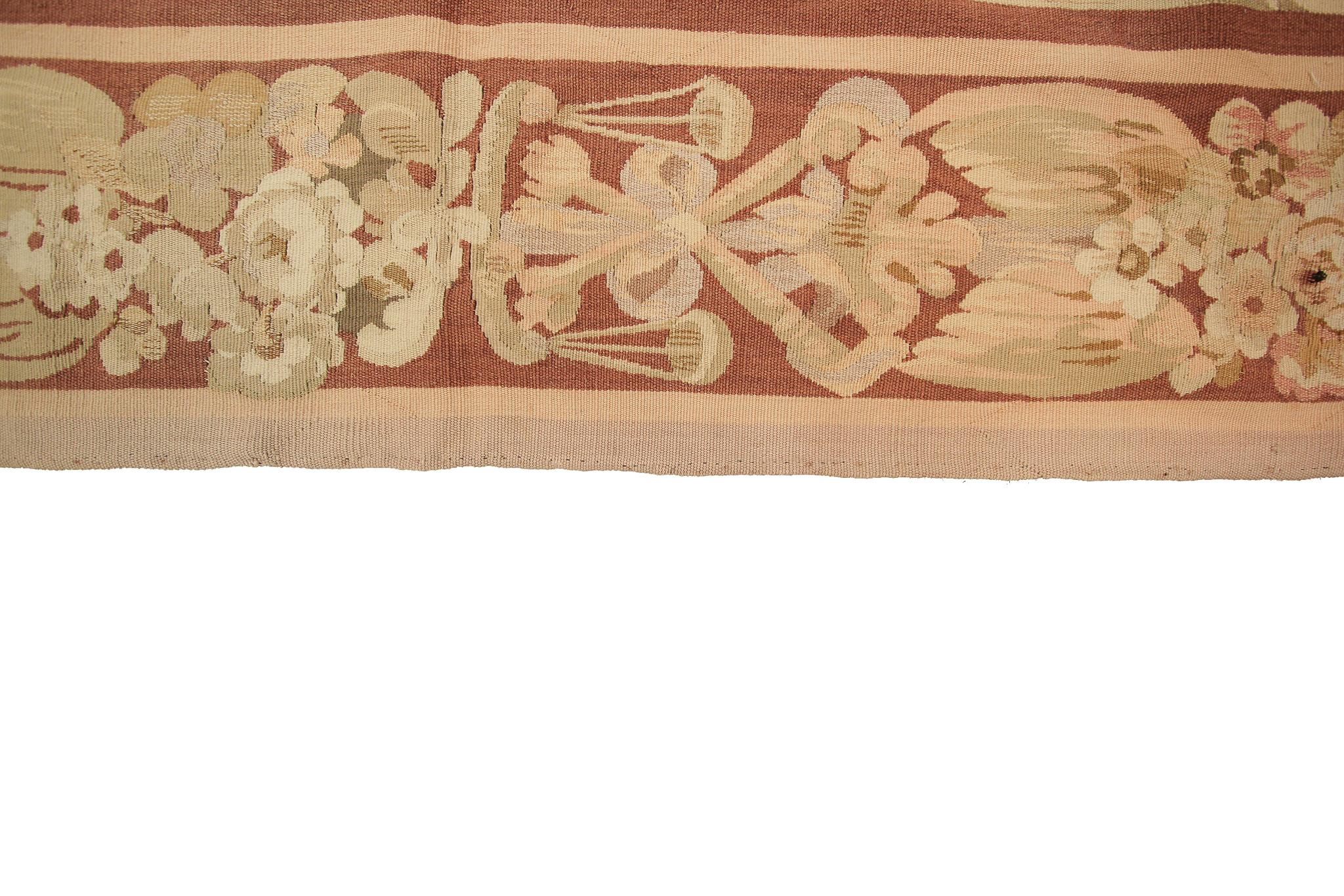Large Antique French Tapestry Handwoven Antique Tapestry Bird Beige, 1890 For Sale 1