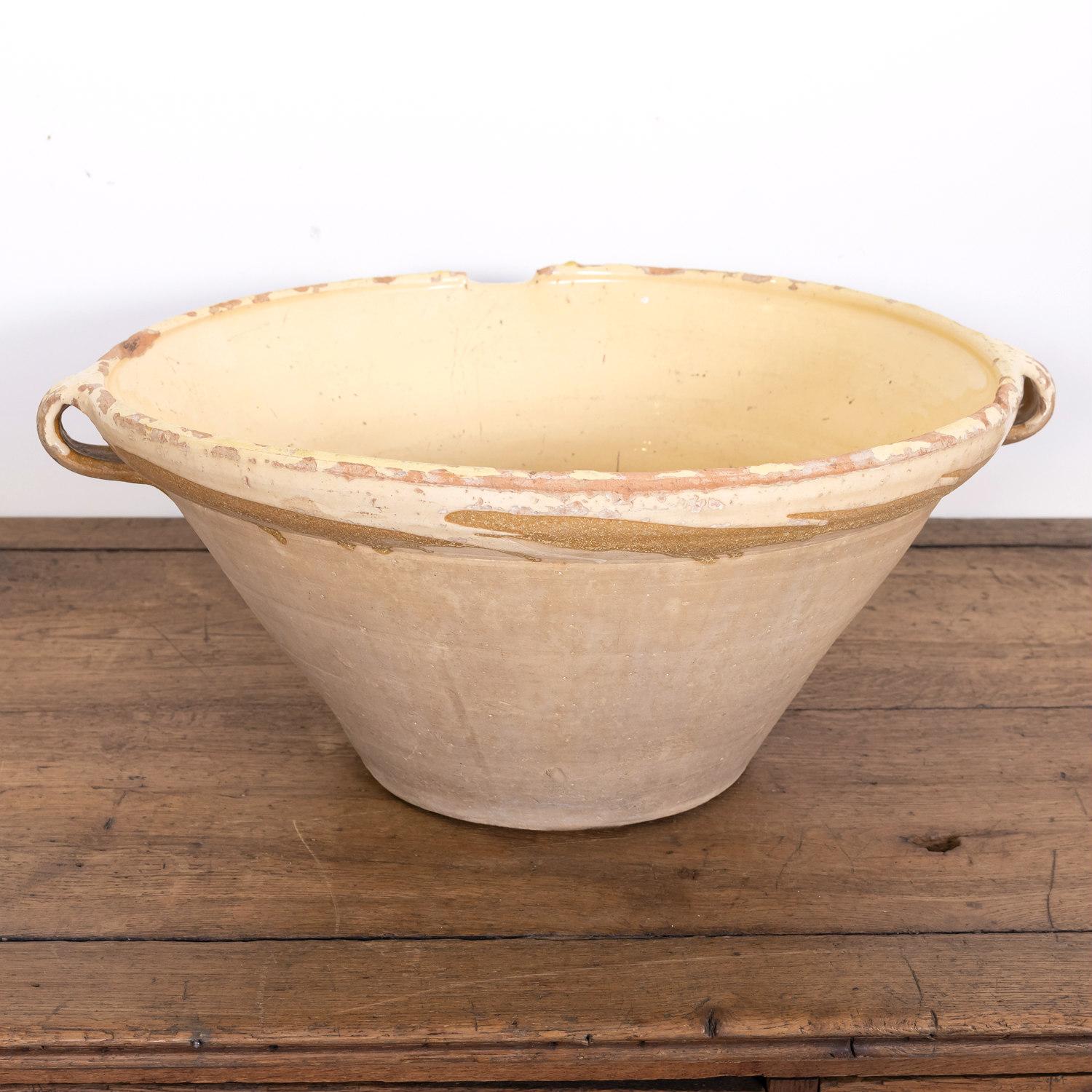 Late 19th Century Large Antique French Terracotta Tian Bowl with Pale Yellow Glaze