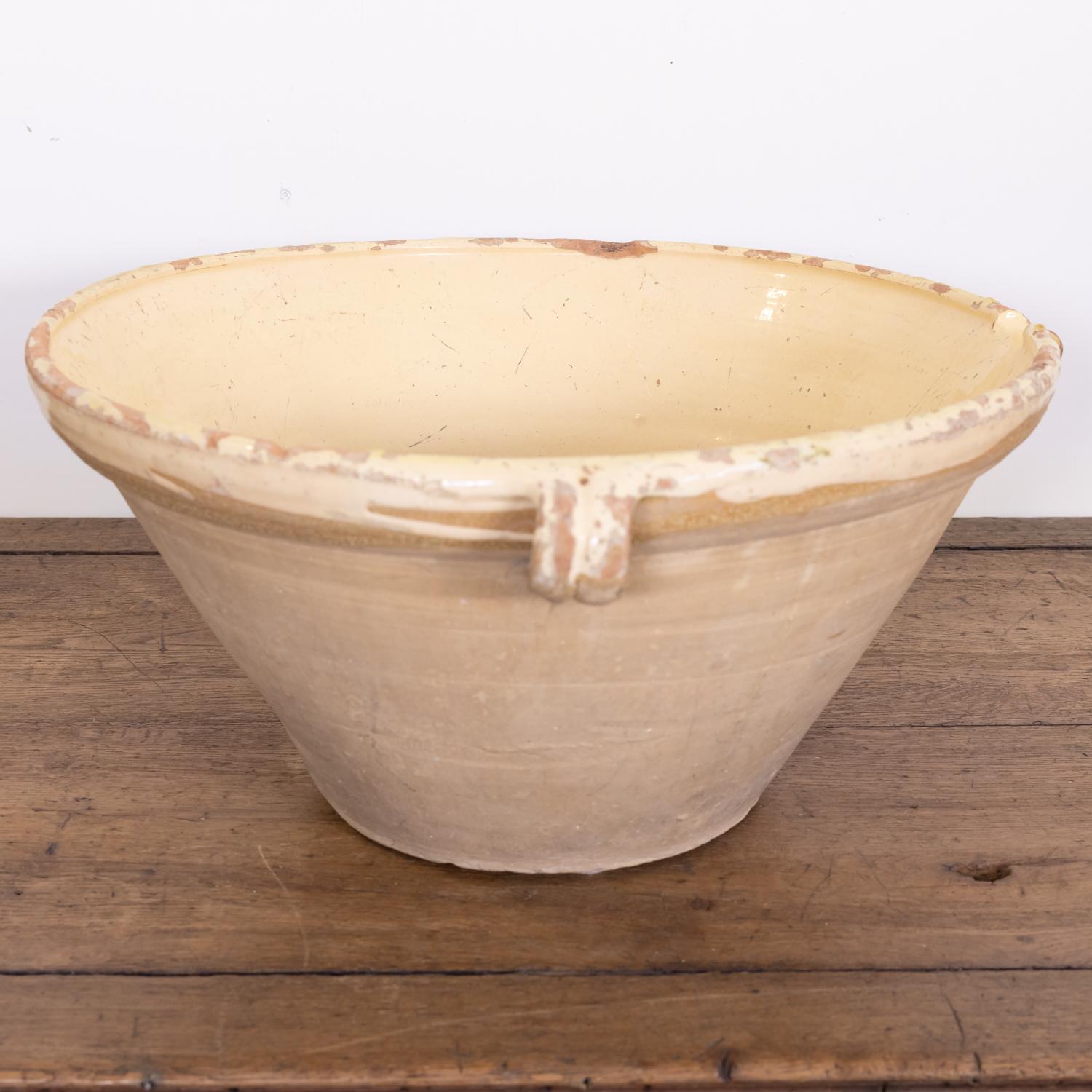 Large Antique French Terracotta Tian Bowl with Pale Yellow Glaze 2
