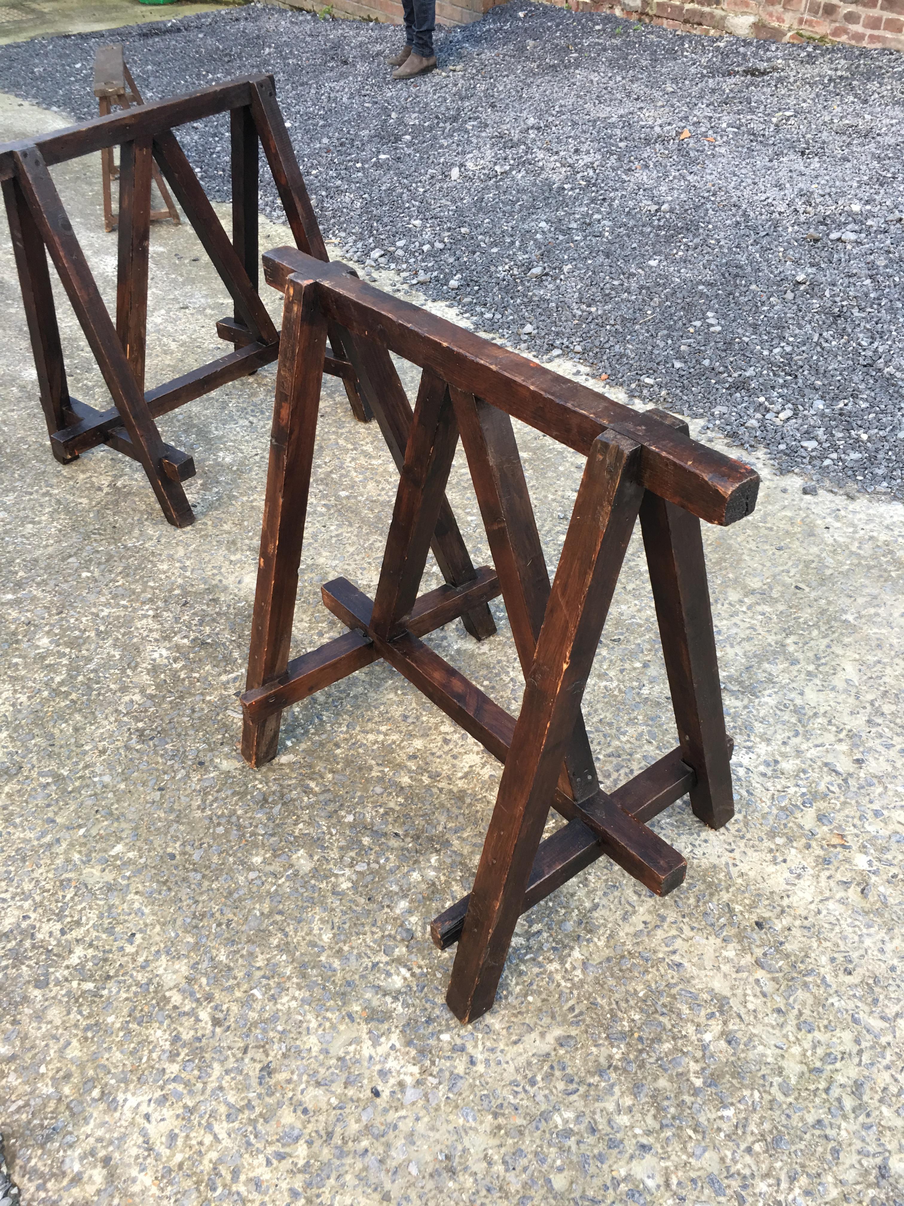Large Antique French Trestle Table, circa 1930 1