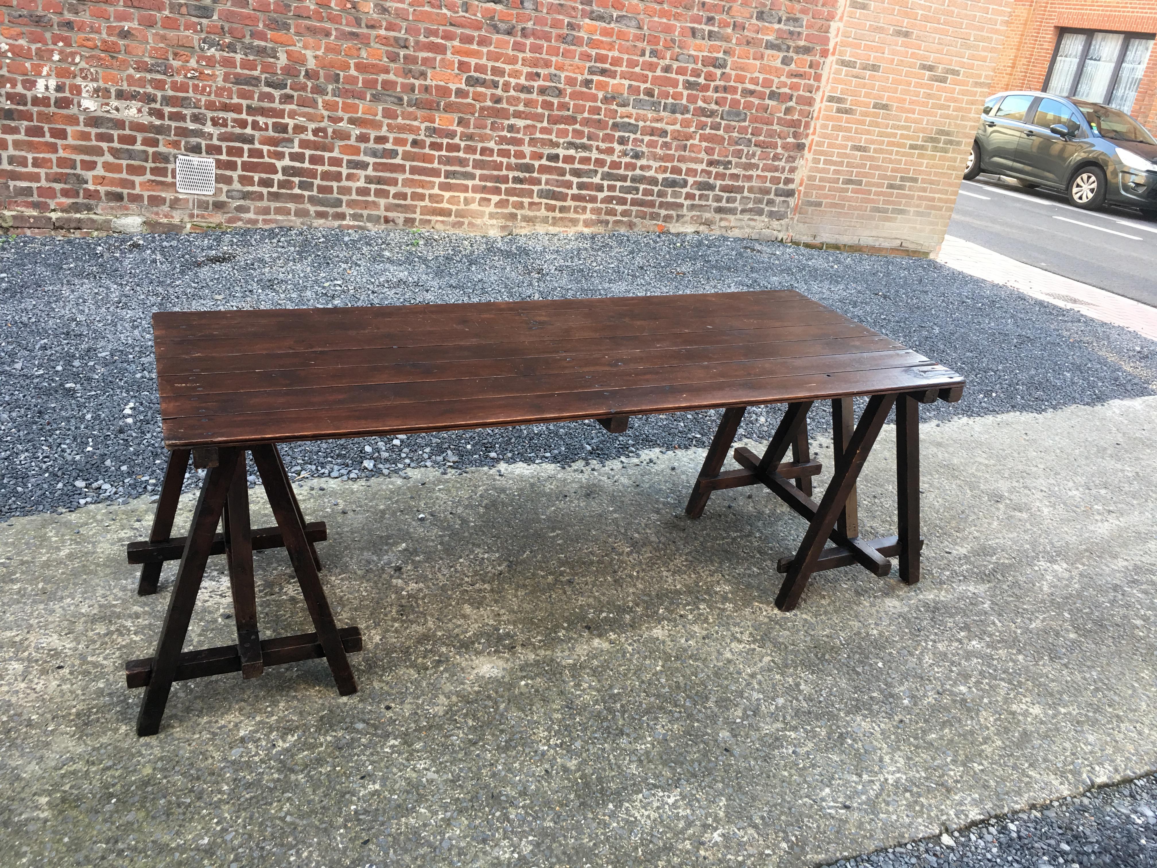 Large Antique French Trestle Table, circa 1930 2