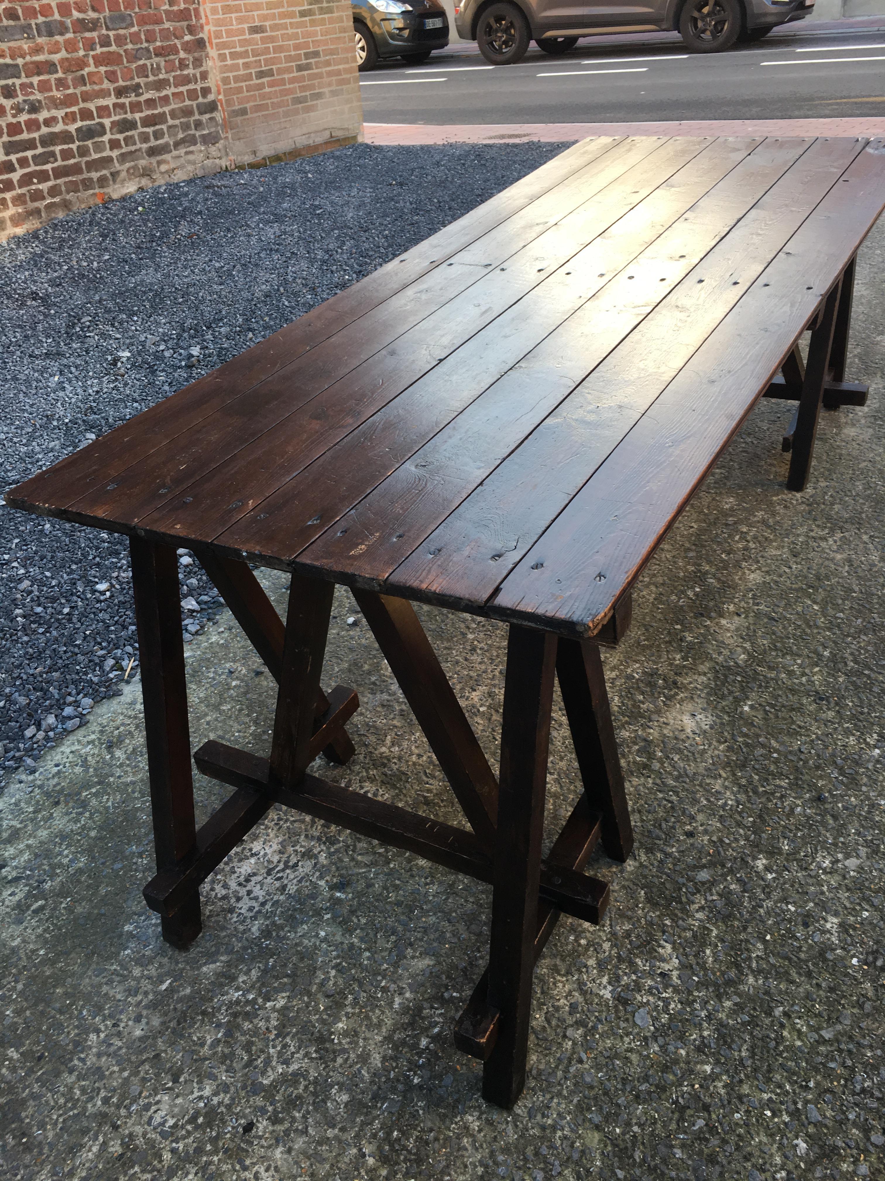 Large Antique French Trestle Table, circa 1930 3