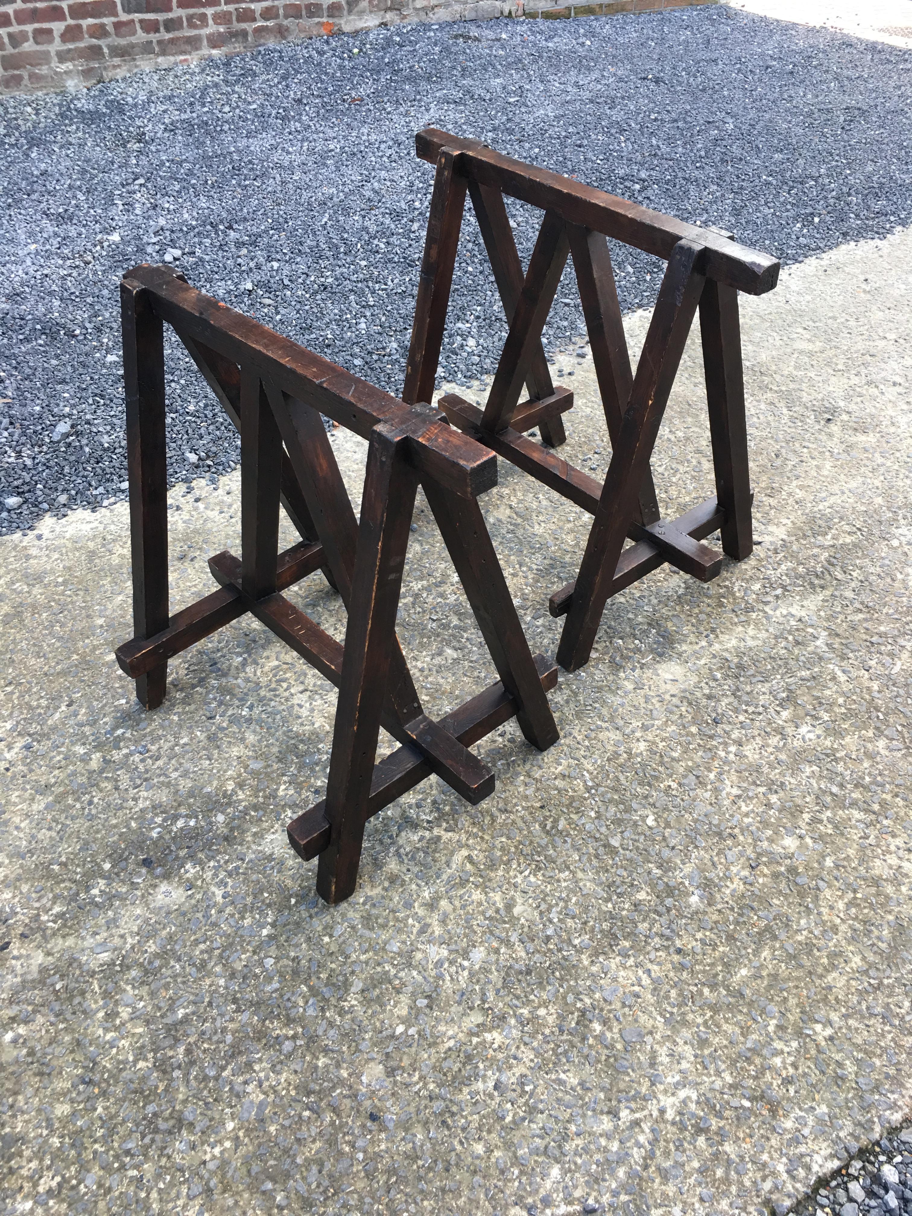 Large Antique French Trestle Table, circa 1930 4