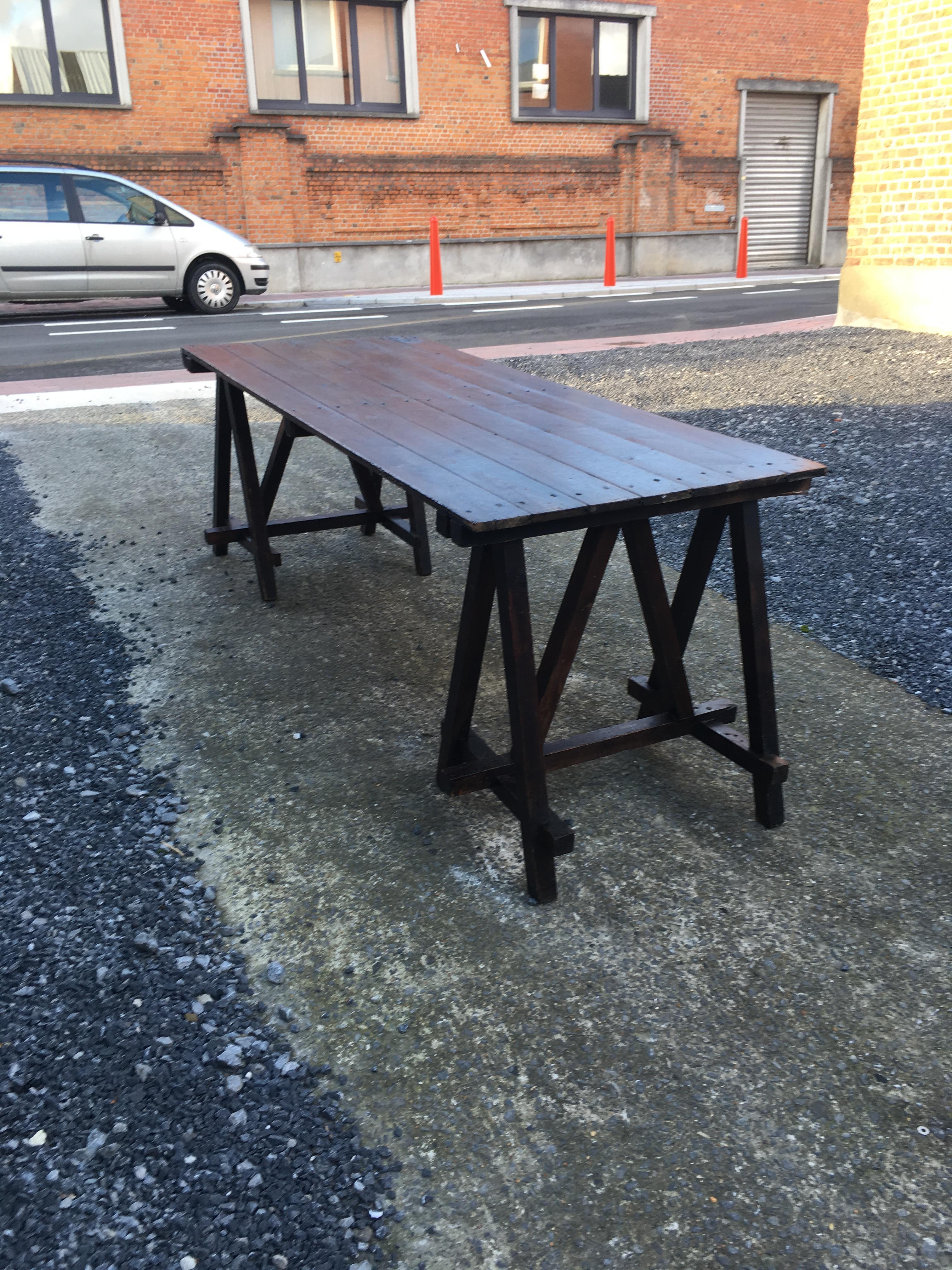 Large antique French trestle table, circa 1930
Usual wear and small gaps, see photos.