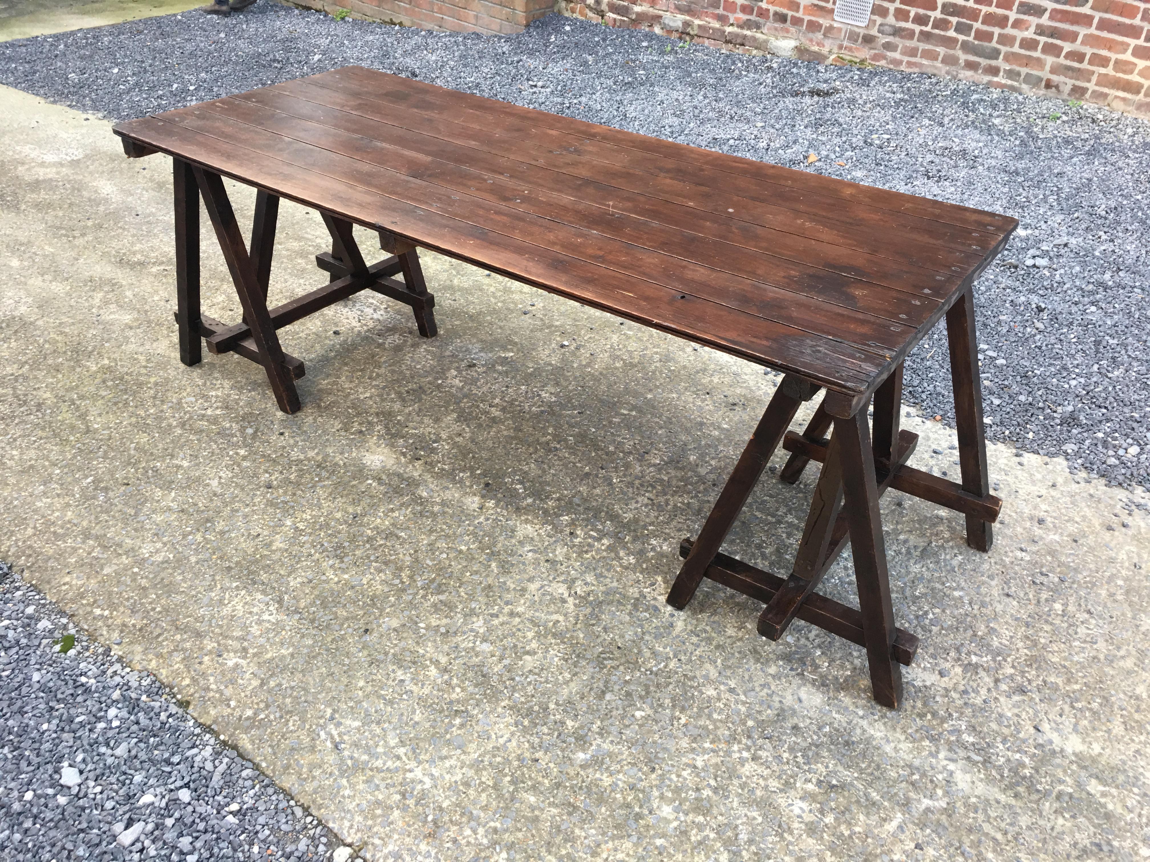 Large Antique French Trestle Table, circa 1930 In Good Condition In Saint-Ouen, FR