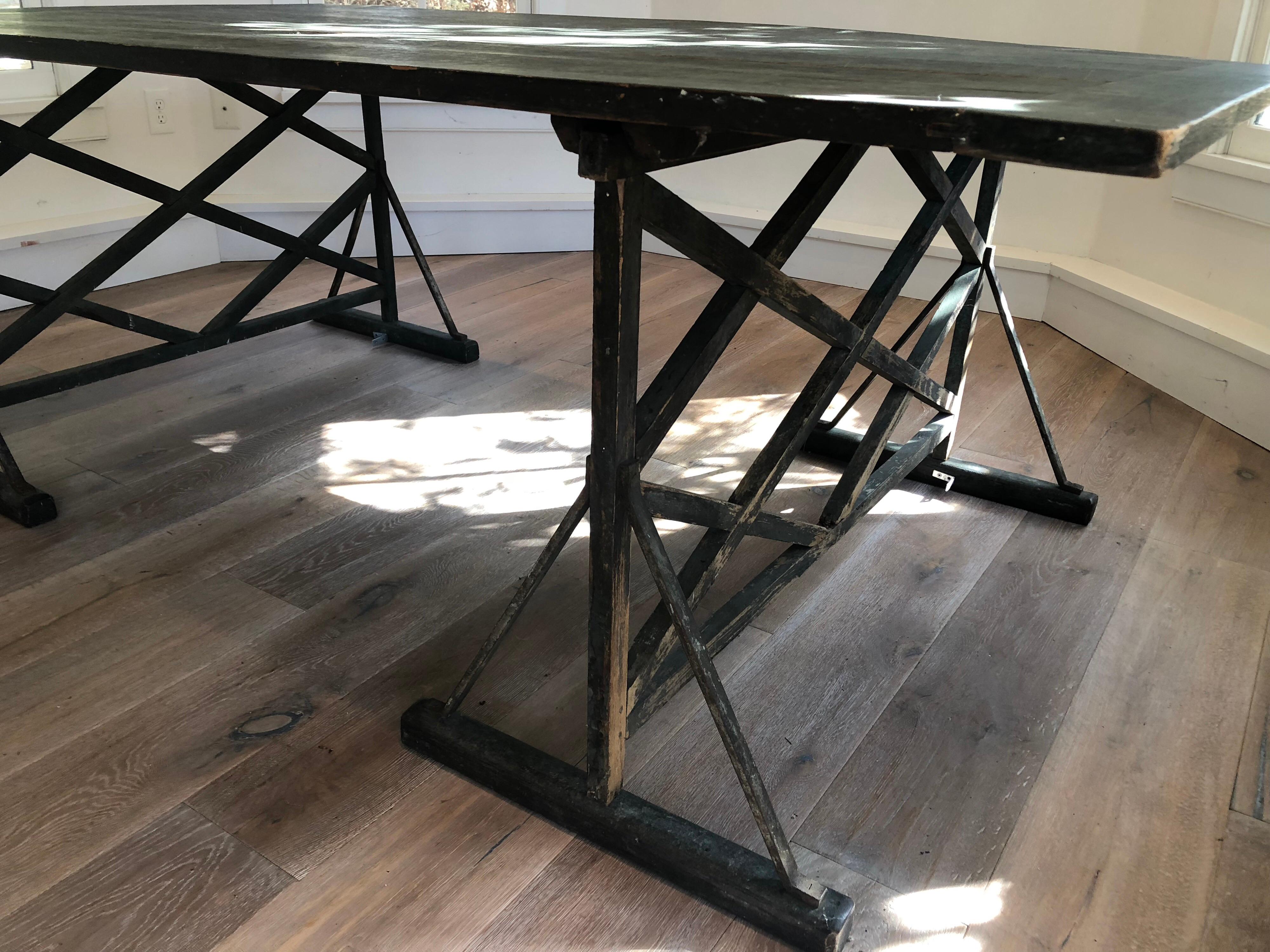 Rustic Large Antique French Trestle Table For Sale