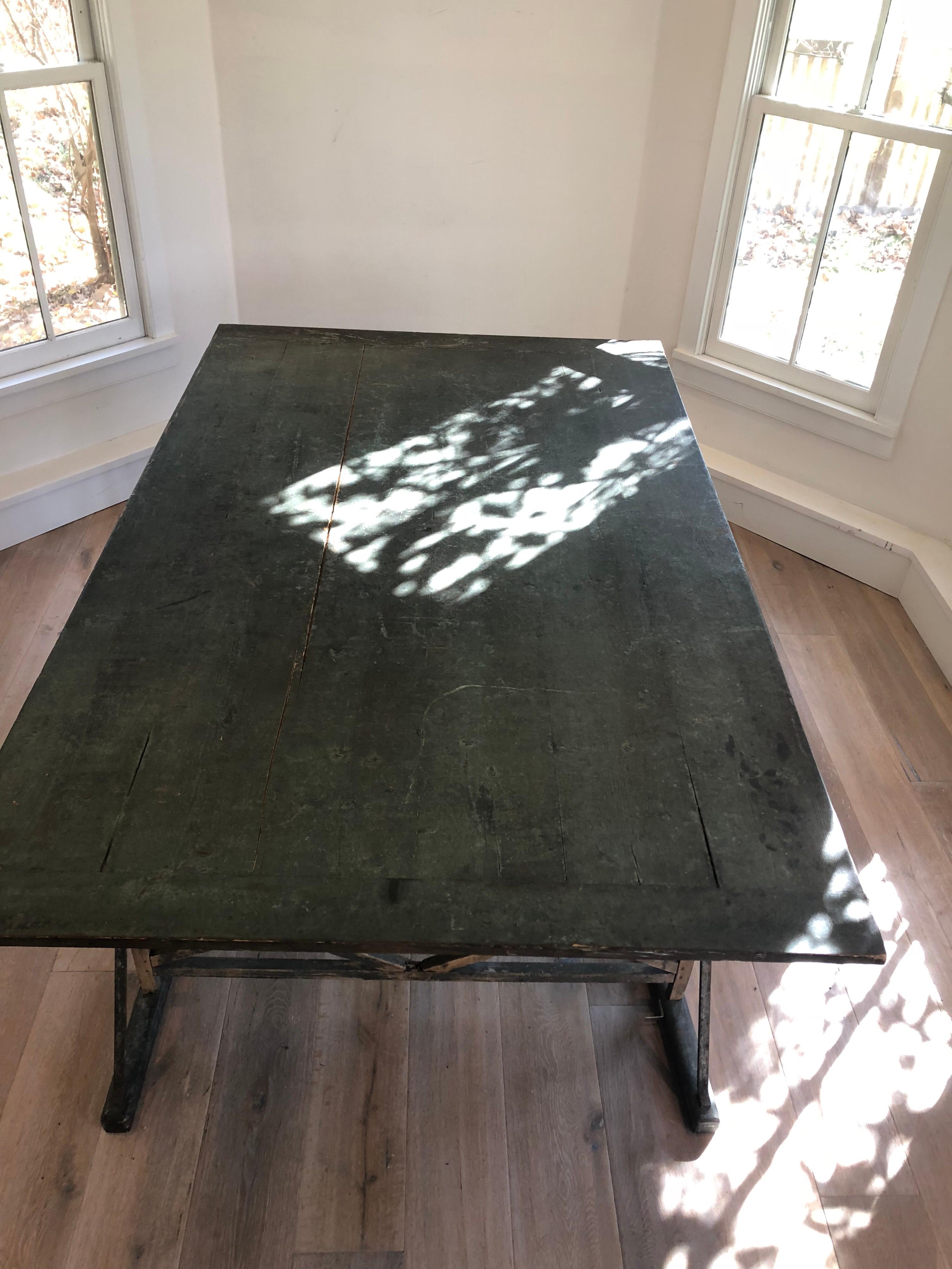 Early 20th Century Large Antique French Trestle Table For Sale