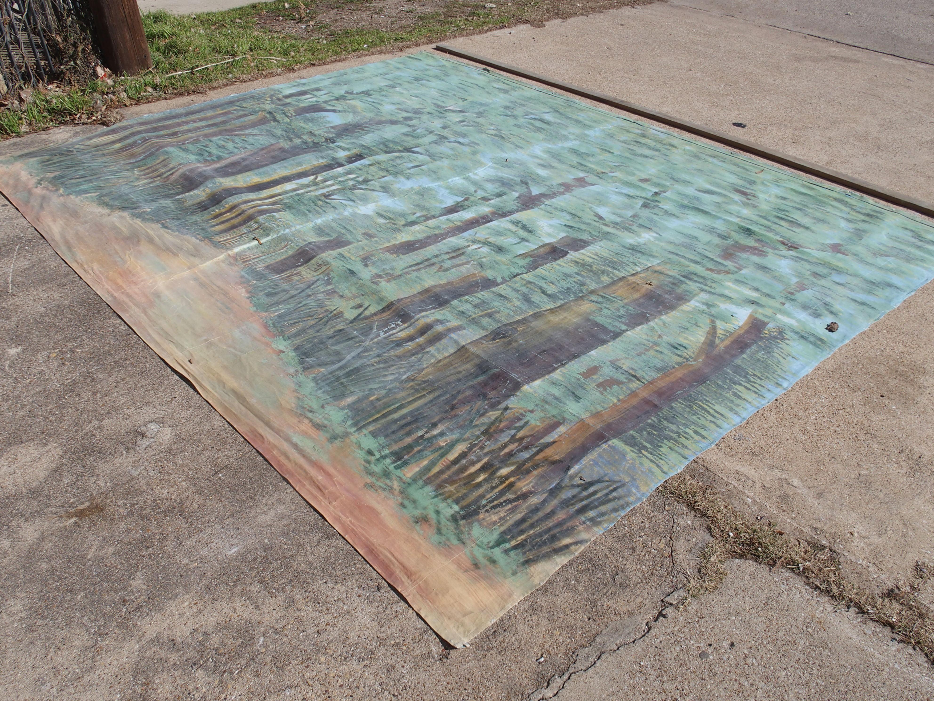 Large Antique French Trompe L'Oeil Painted Canvas Theater Backdrop, Circa 1920s For Sale 7