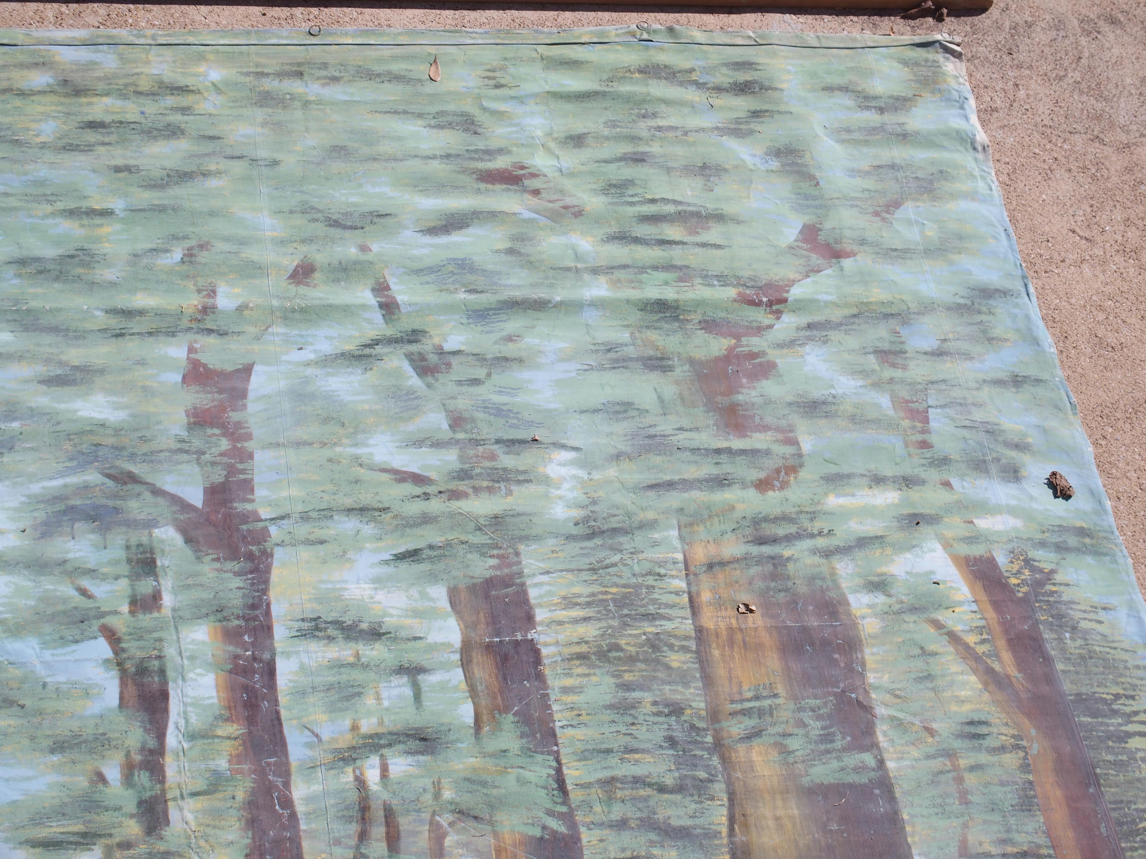 Large Antique French Trompe L'Oeil Painted Canvas Theater Backdrop, Circa 1920s For Sale 1