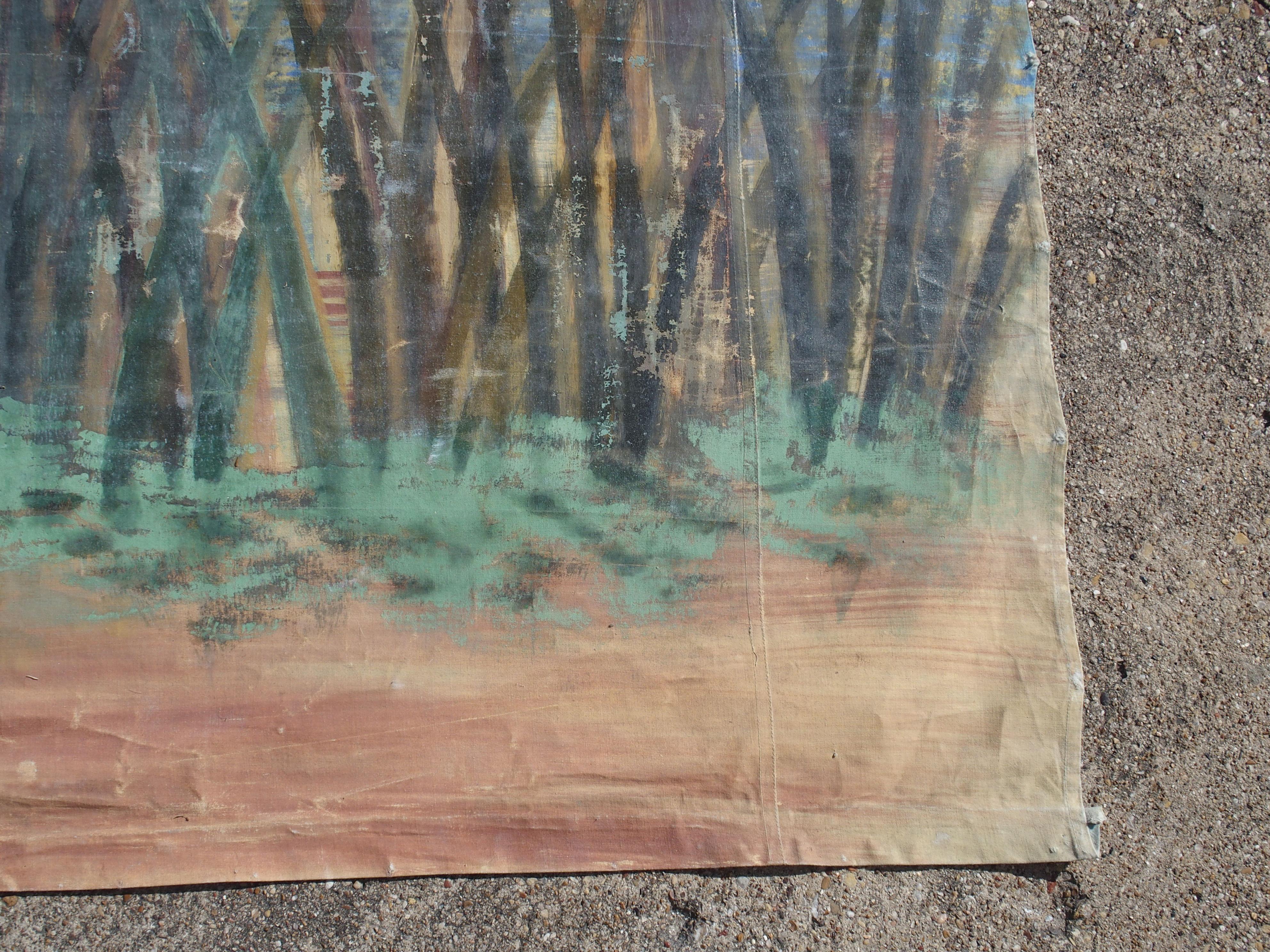 Large Antique French Trompe L'Oeil Painted Canvas Theater Backdrop, Circa 1920s For Sale 4