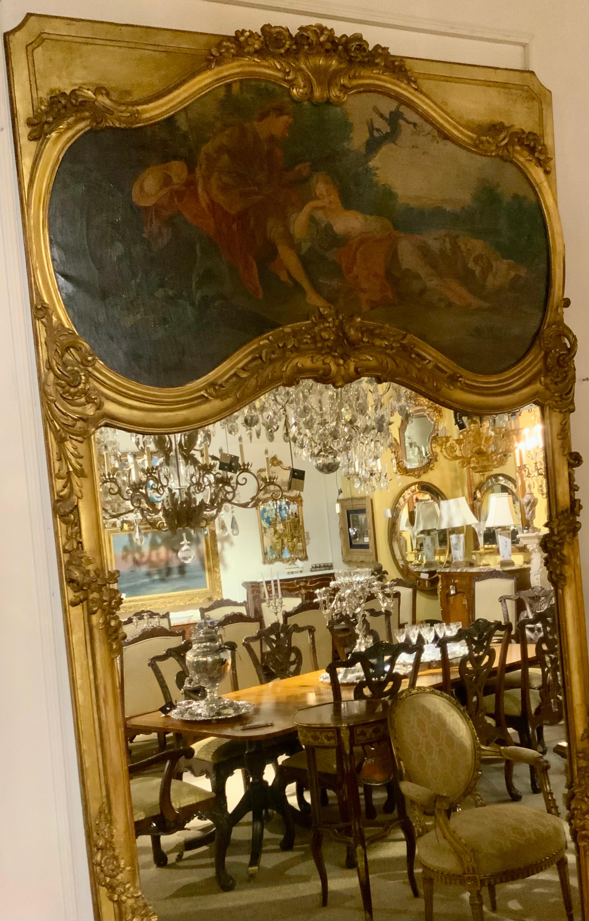 Grande paire de miroirs trumeau français anciens dans des cadres en bois doré 19ème siècle 1