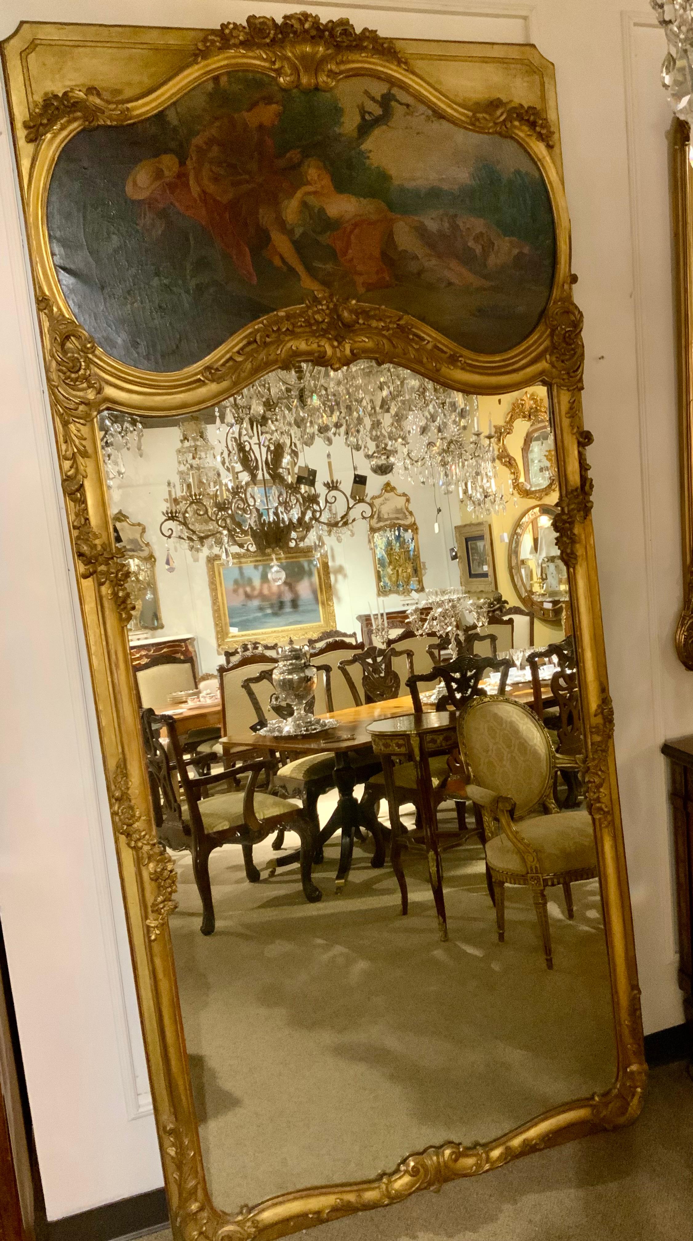 Grande paire de miroirs trumeau français anciens dans des cadres en bois doré 19ème siècle 2