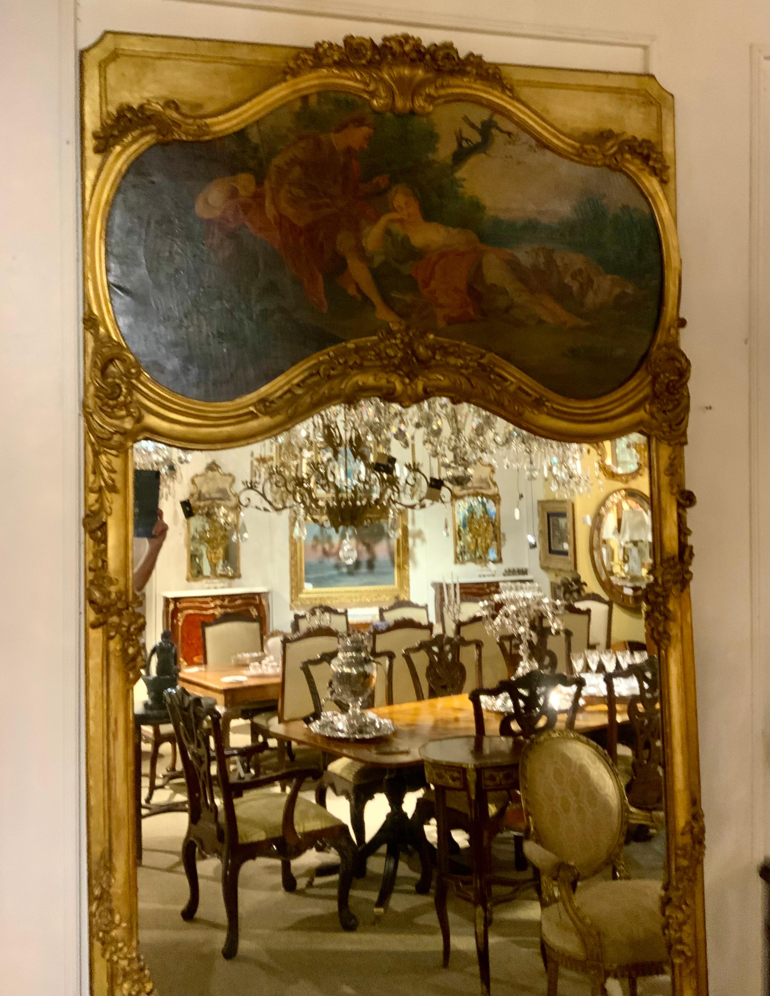 Grande paire de miroirs trumeau français anciens dans des cadres en bois doré 19ème siècle 3