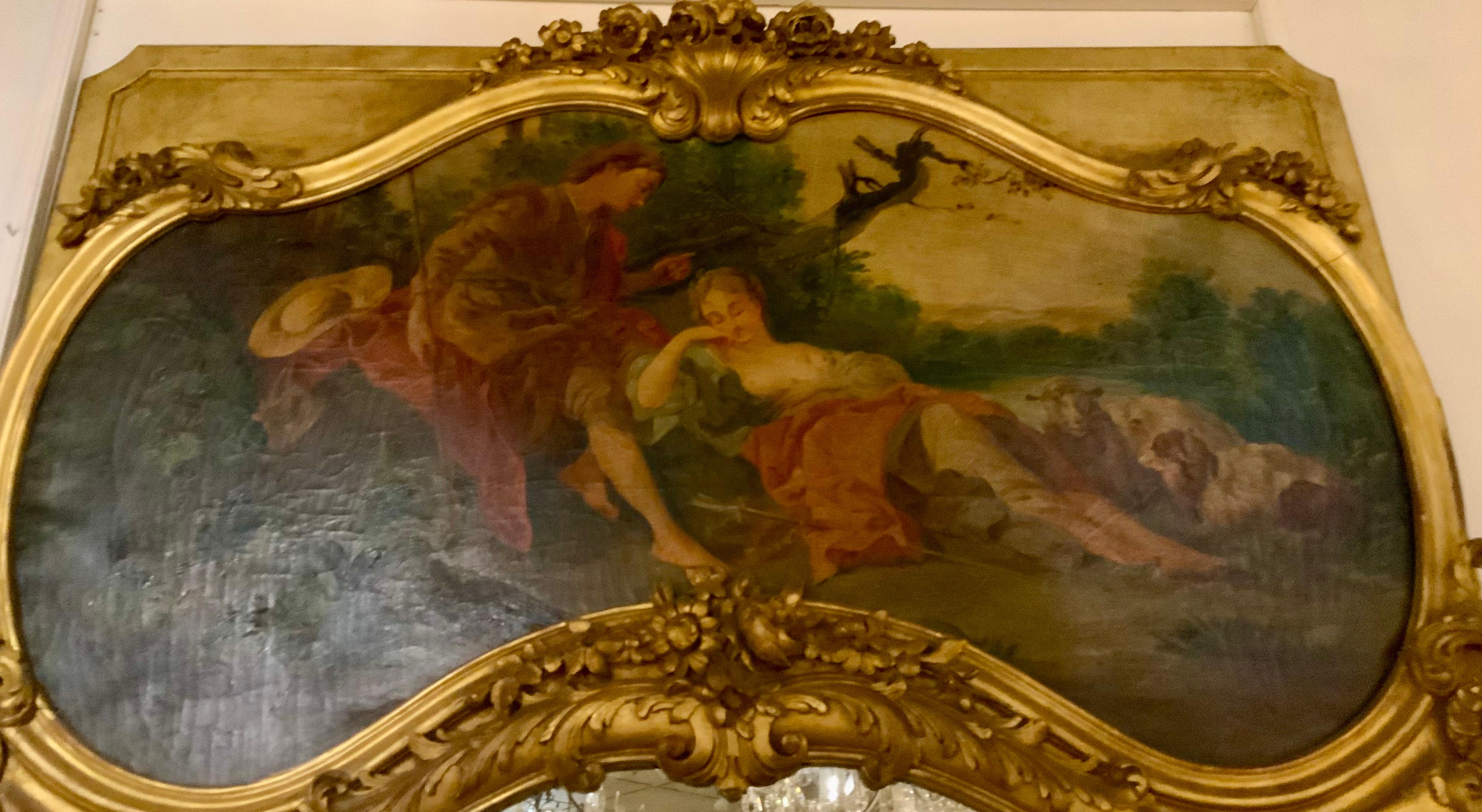 XIXe siècle Grande paire de miroirs trumeau français anciens dans des cadres en bois doré 19ème siècle