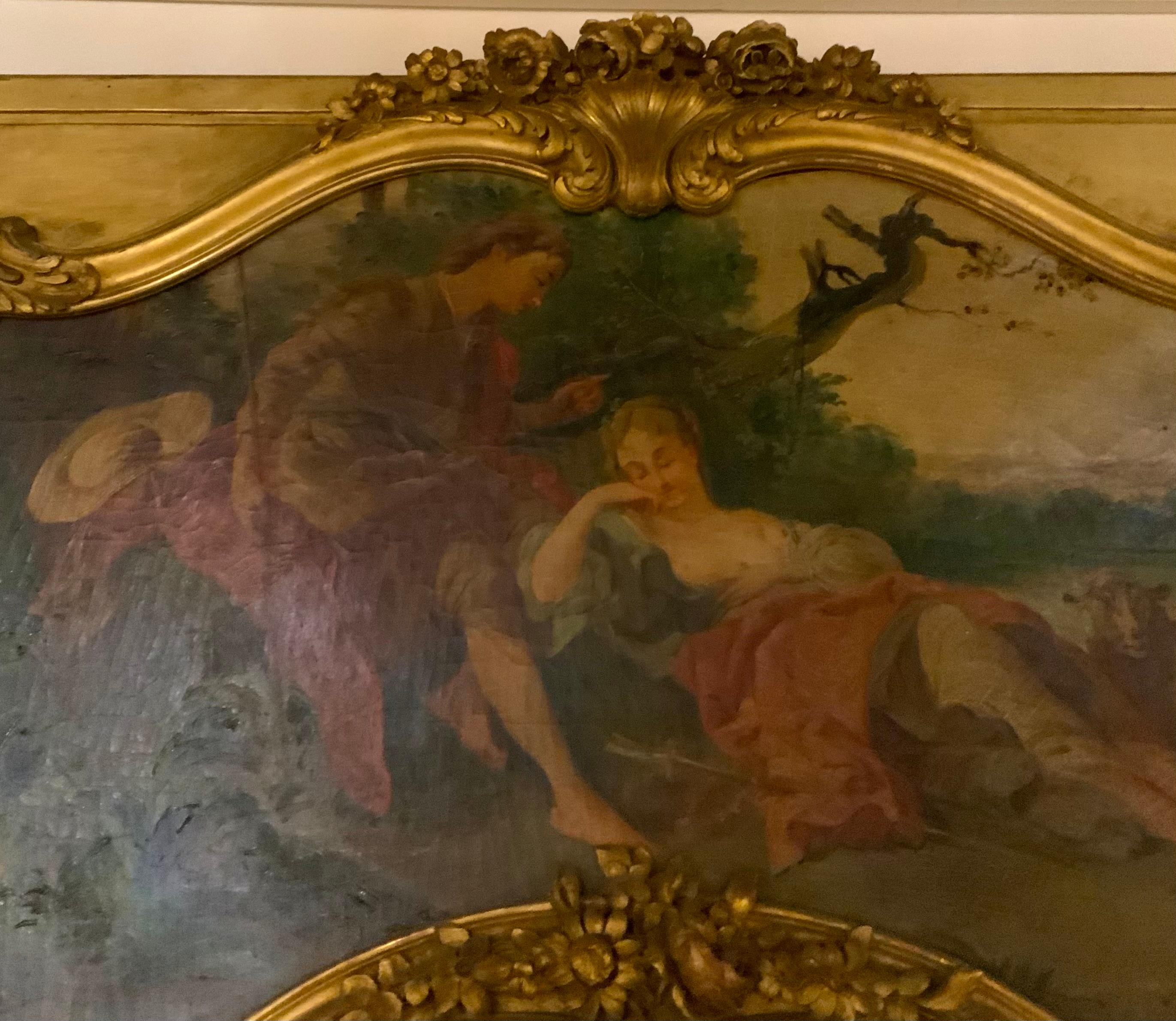 Miroir Grande paire de miroirs trumeau français anciens dans des cadres en bois doré 19ème siècle