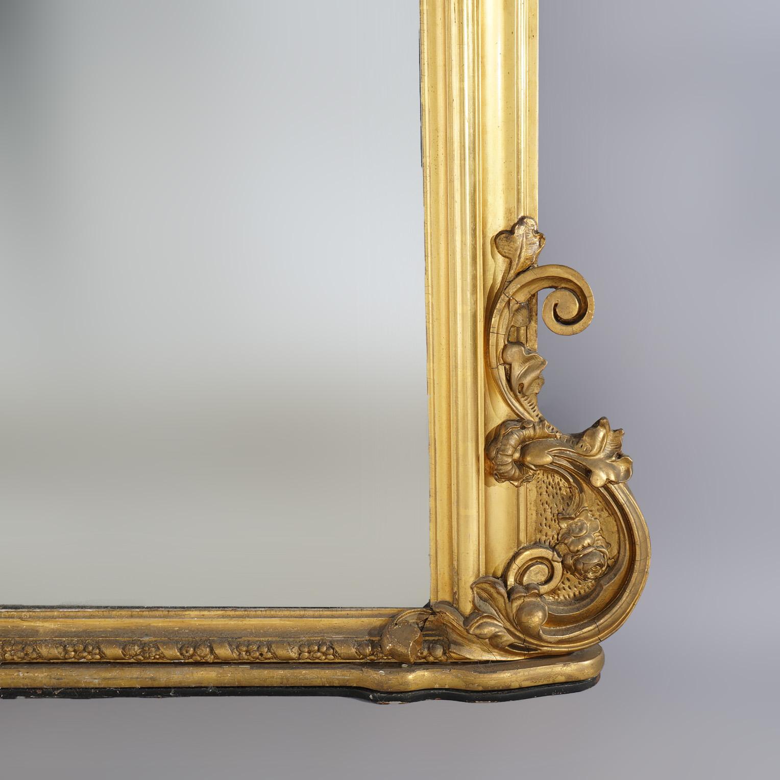 Large Antique French Victorian Giltwood Over Mantel Mirror C1880 2