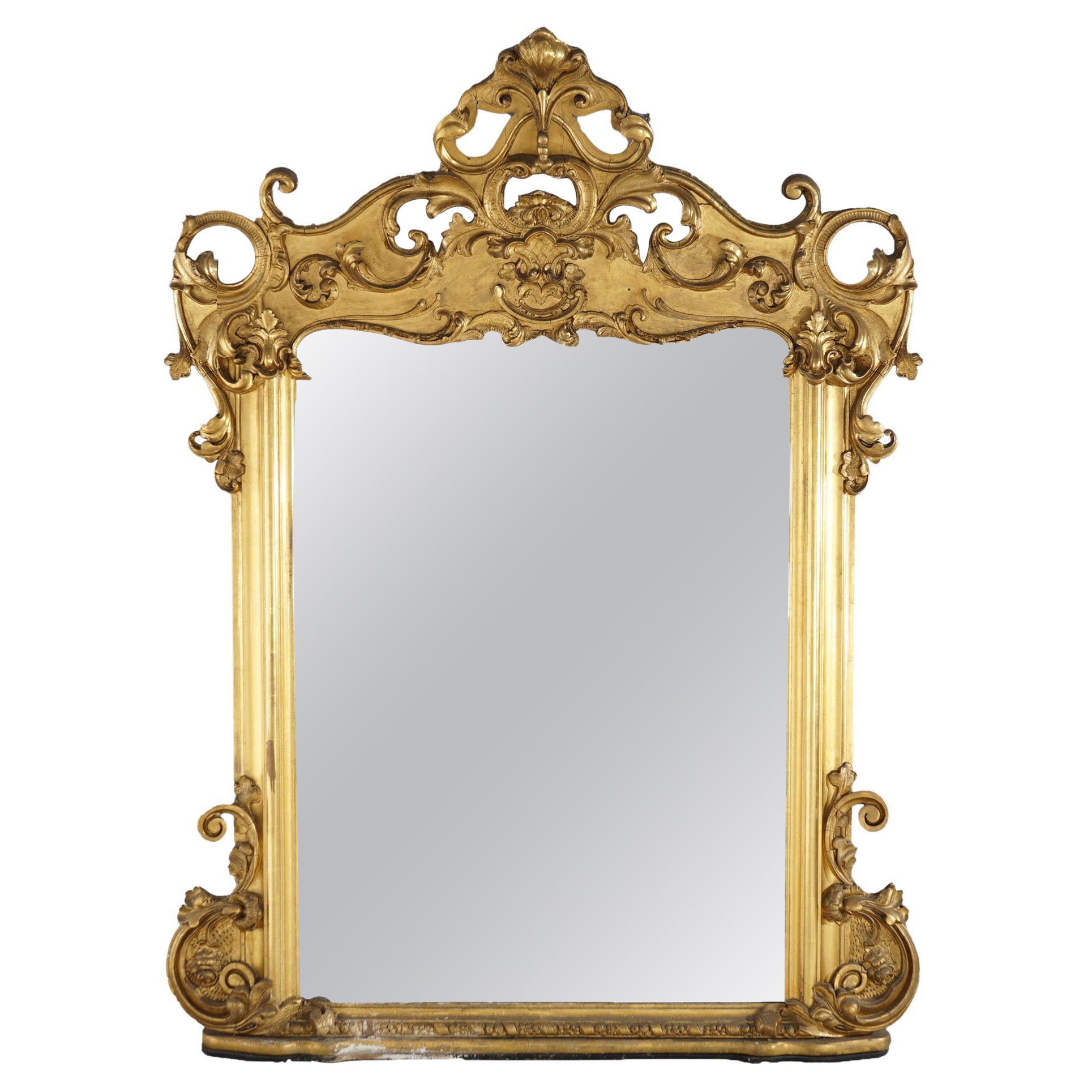 Large Antique French Victorian Giltwood Over Mantel Mirror C1880