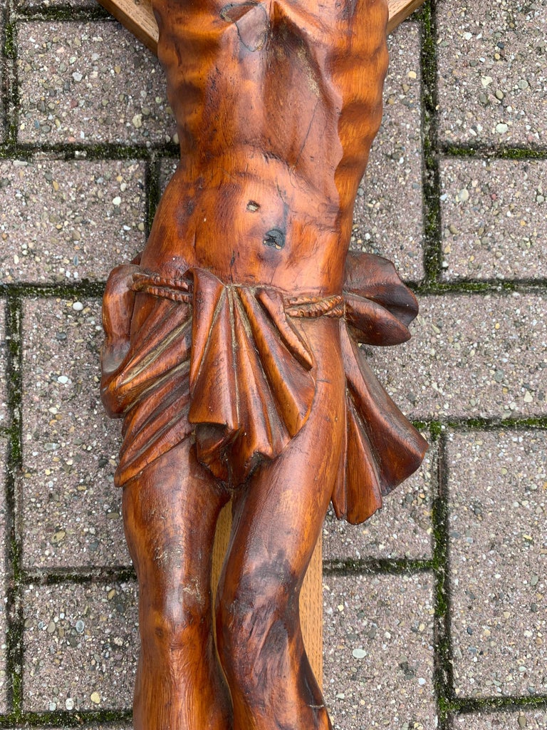 Large Size French Wall Crucifix / Jesus Christ on the Cross with Crown of Thorns For Sale at 1stDibs