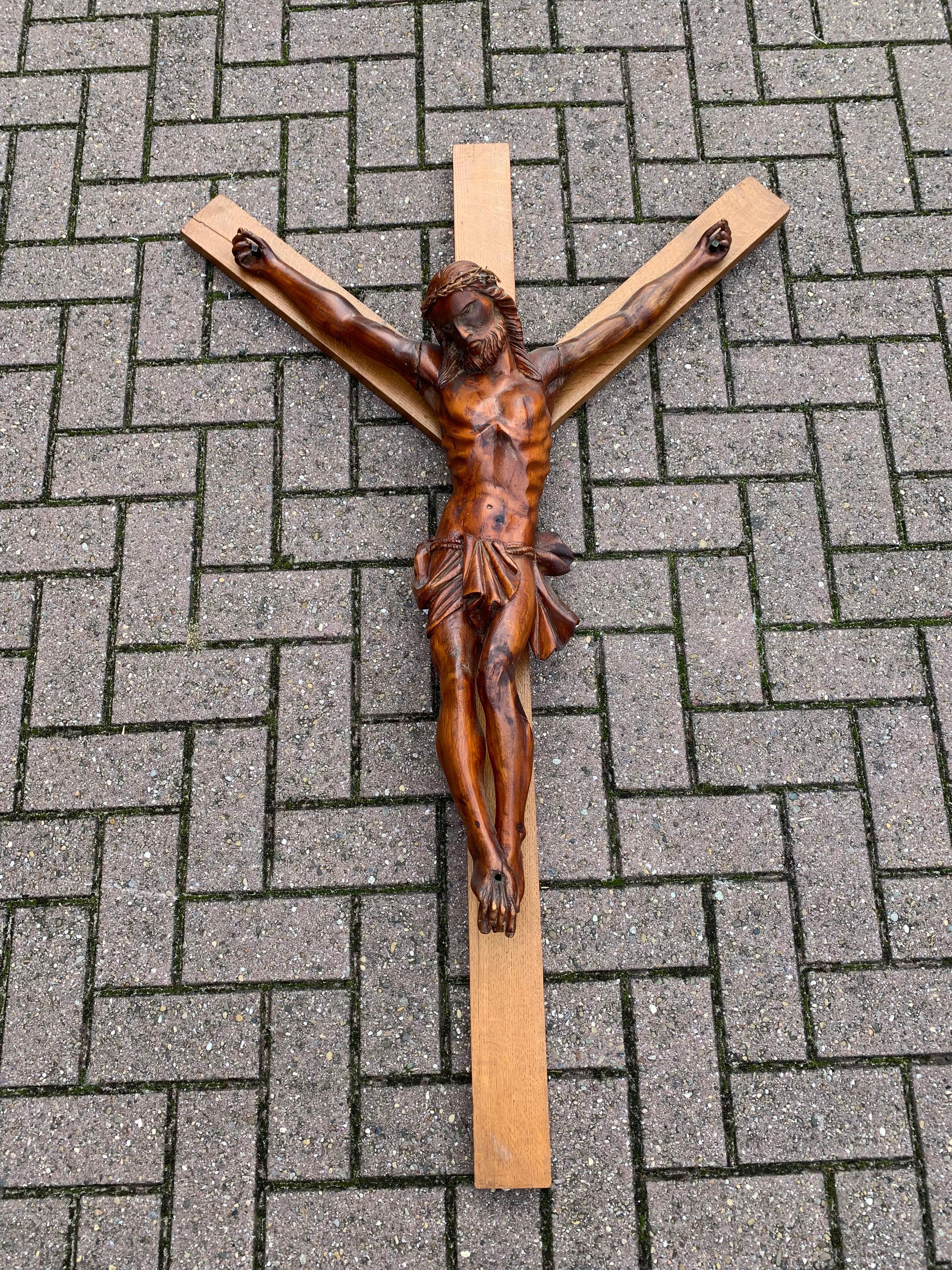 Antique large size sculpture and an impressive, religious work of art.

Looking at Christ suffering like this, the crucifix (in our view) is a symbol of what 'telling people the truth' can lead to. 'The truth does not have many friends' is something