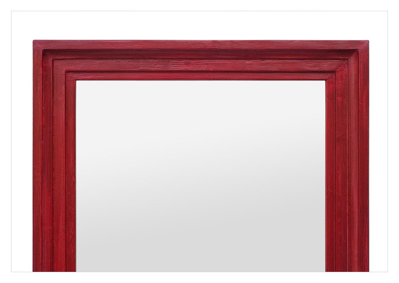 Hand-Painted Large Antique French Wall Mirror In Purple-Red Colors From The 50s For Sale