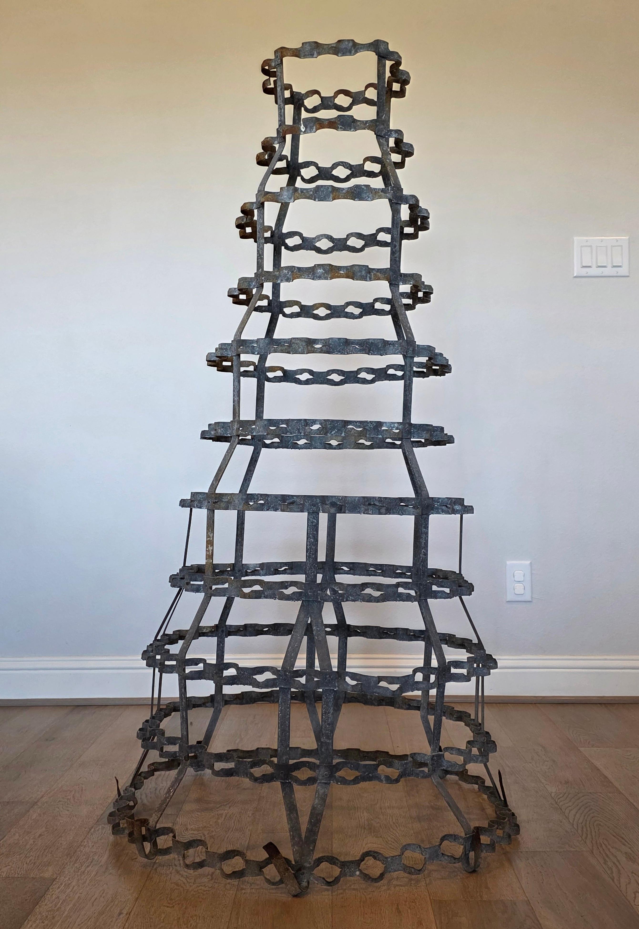 Metal Large Antique French Wine Rack Bottle Drying Tree Sculptural Display For Sale