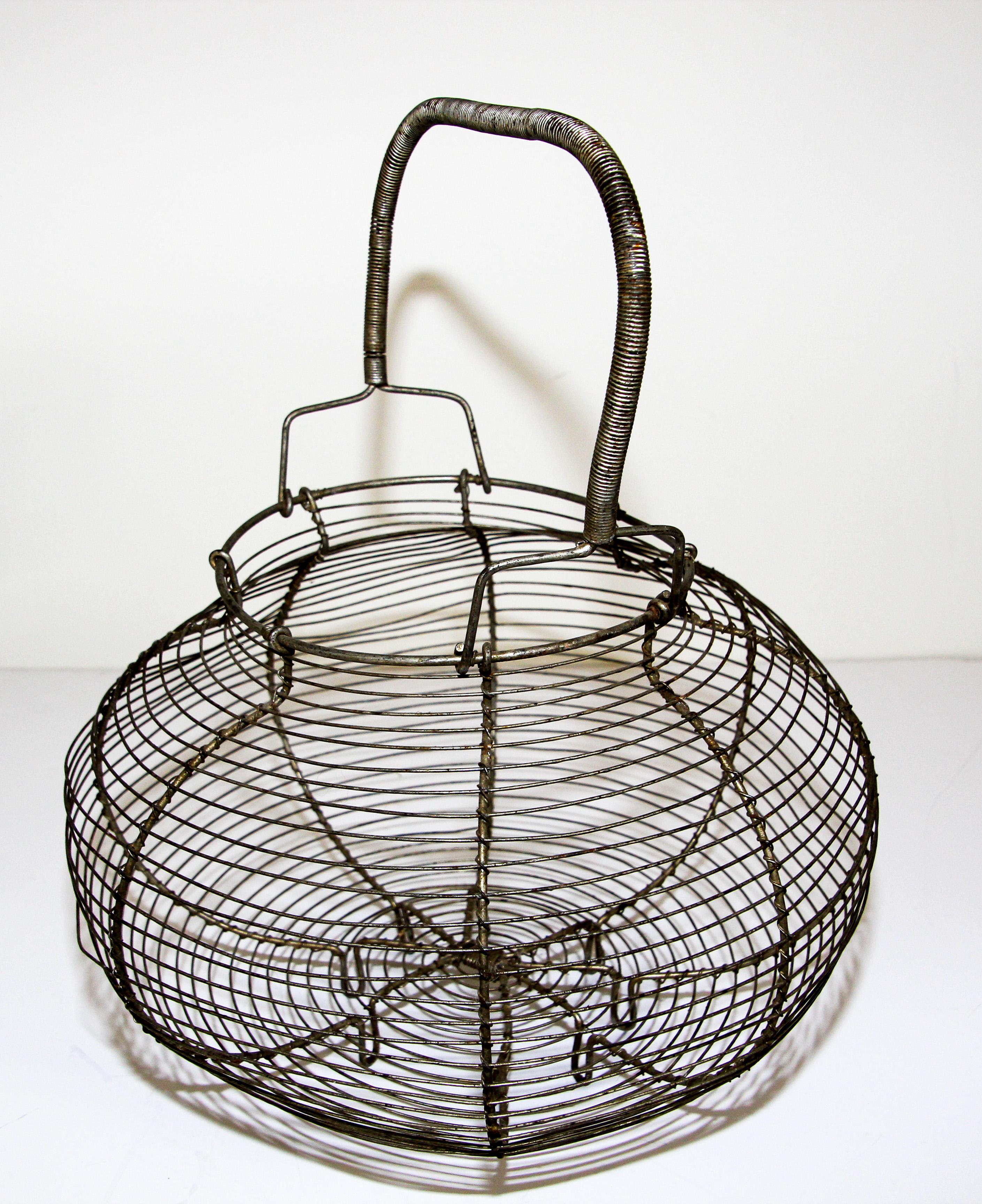 Hand-Crafted Large Antique French Wire Egg Basket, circa 1940