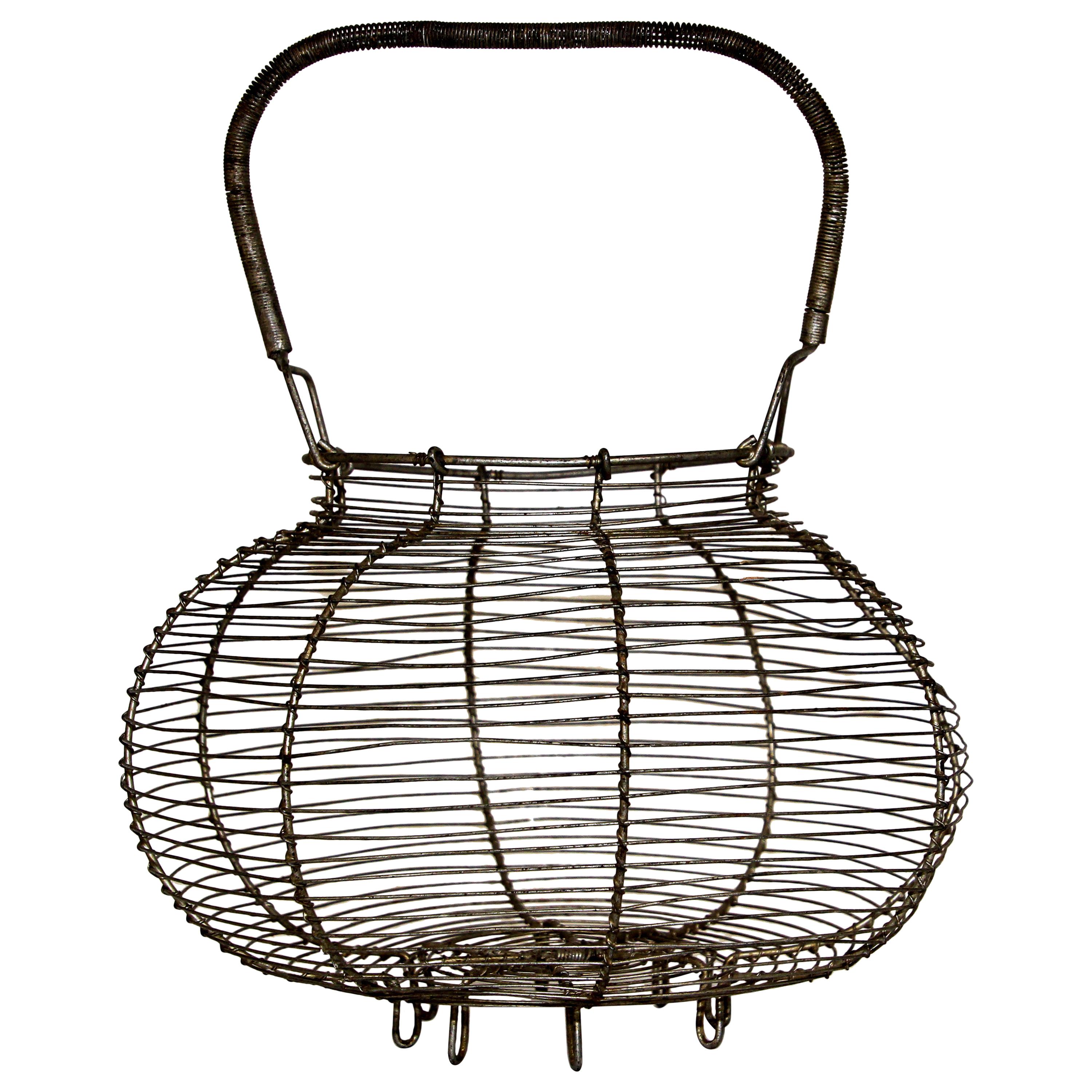 Large Antique French Wire Egg Basket, circa 1940