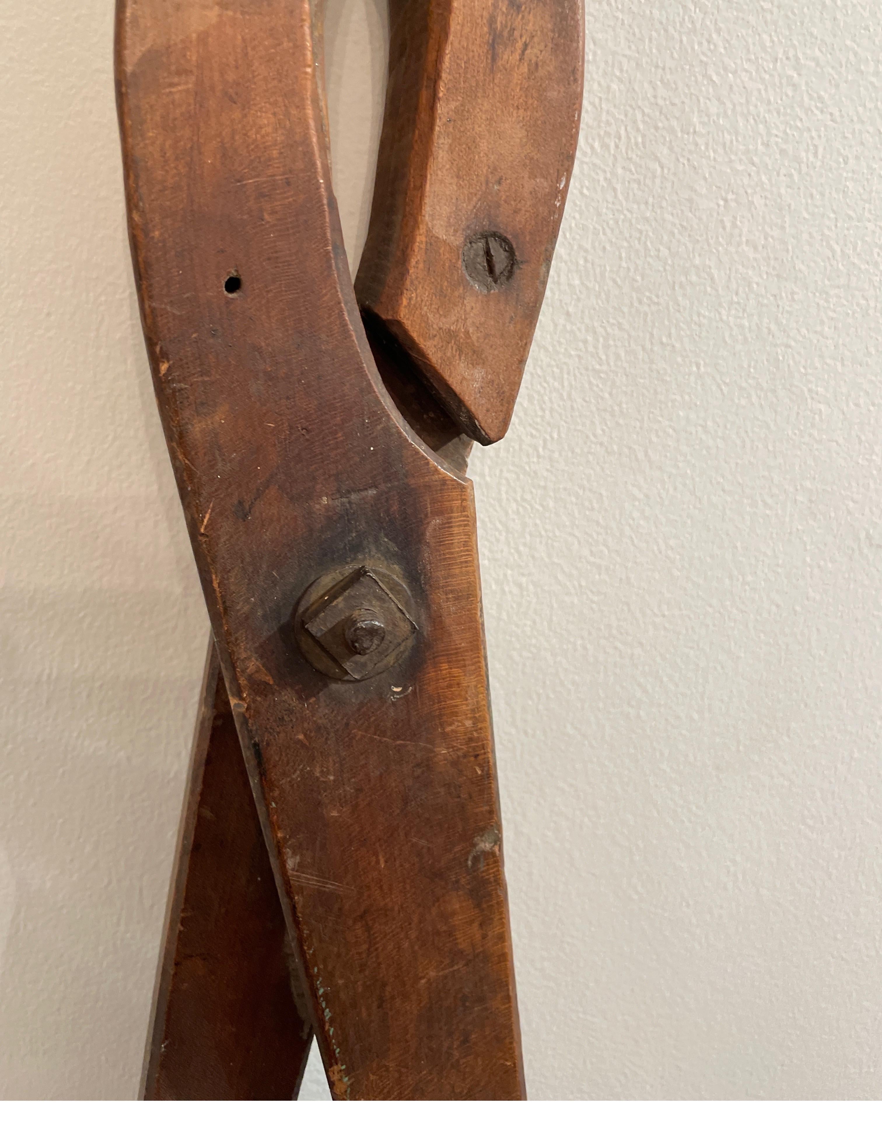 Large Antique French Wood Pliers In Good Condition For Sale In West Palm Beach, FL