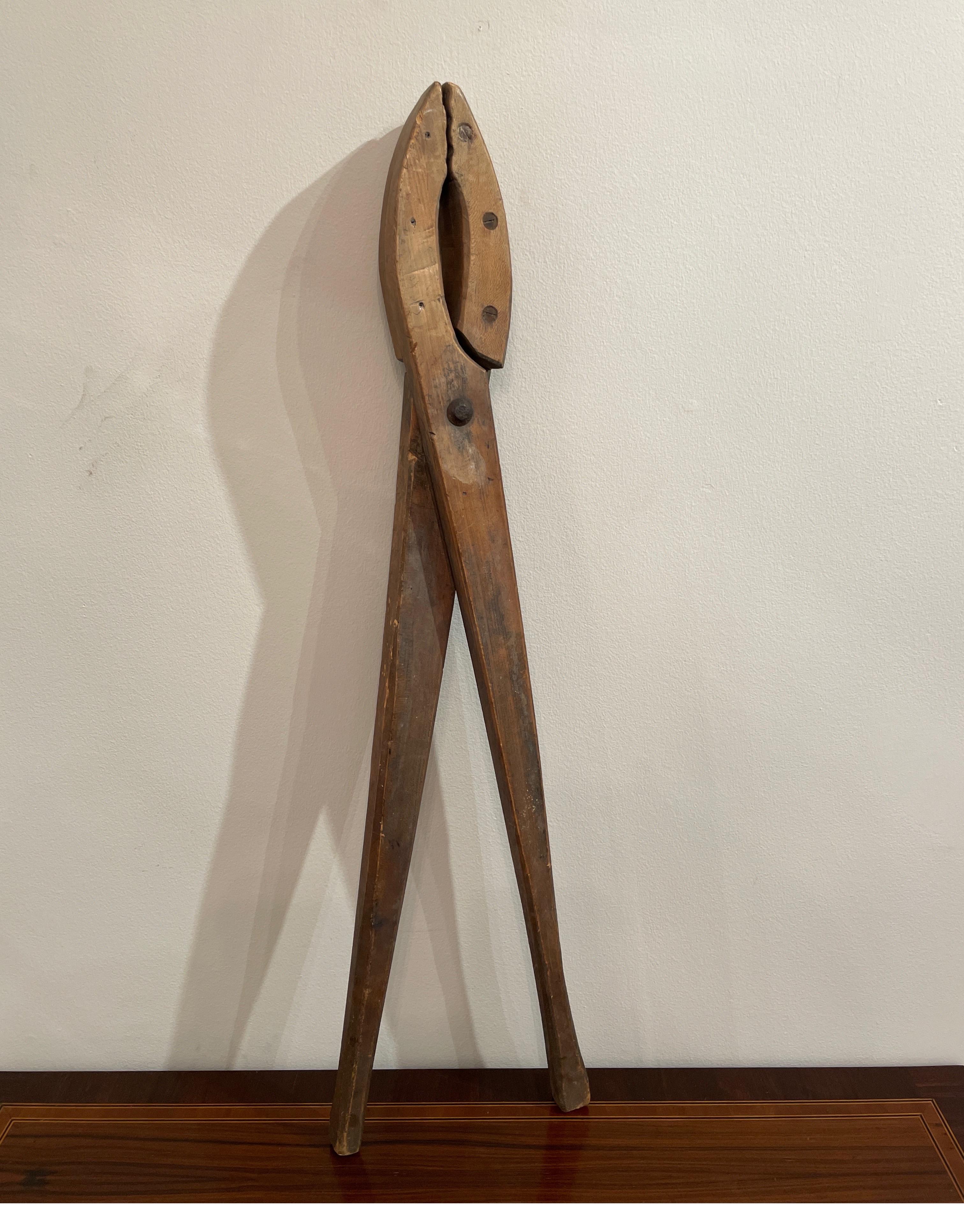 Pine Large Antique French Wood Pliers For Sale