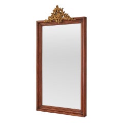 Large Antique French Wooden Mirror with Gilded Baroque-Style Pediment, 1950s