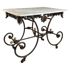 Large Antique French Wrought Iron And Marble Patisserie or Console Table