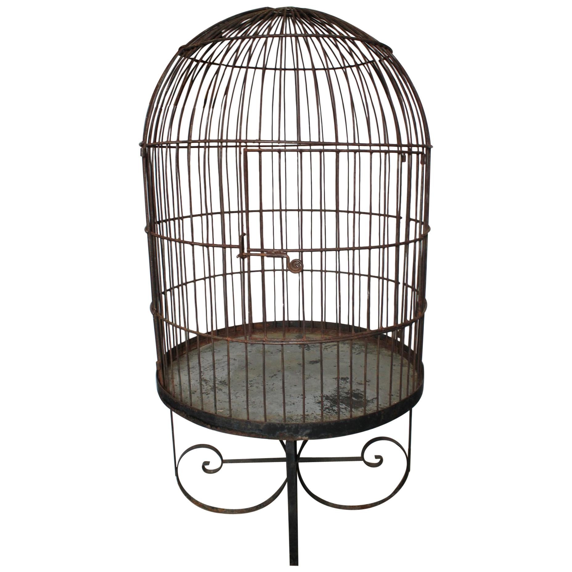 Large Antique French Wrought Iron Bird Cage For Sale