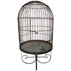 Large Antique French Wrought Iron Bird Cage