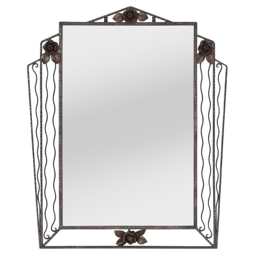 Grande Antique Mirror francese in ferro battuto, periodo Deco, circa 1930