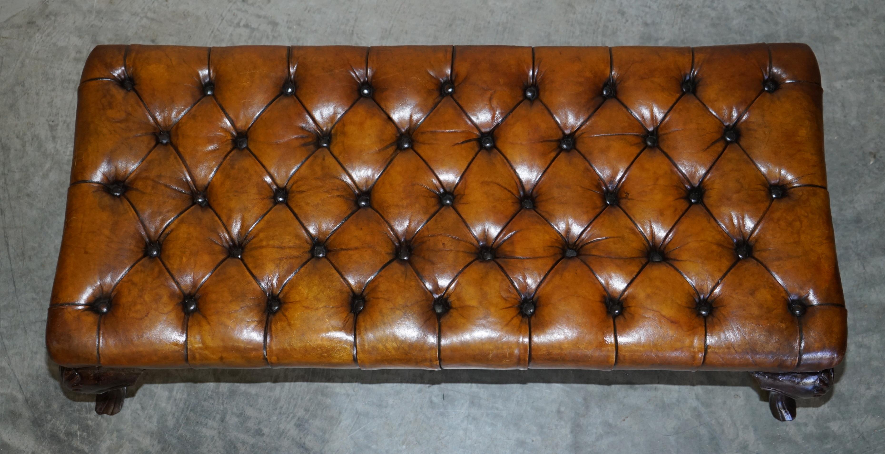 antique leather footstool