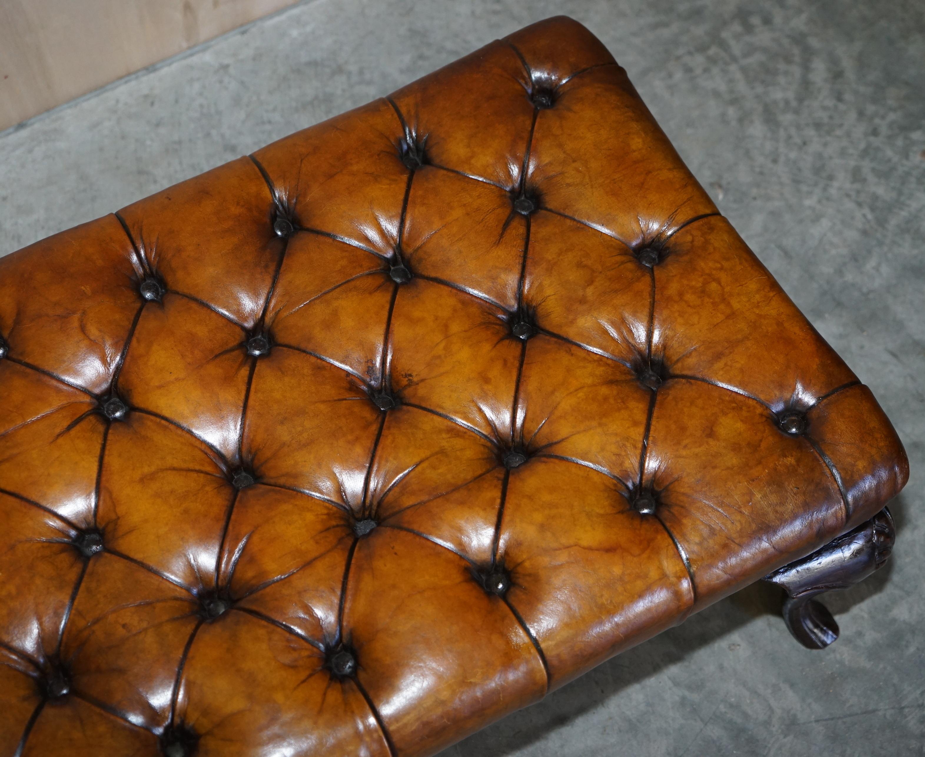 Hand-Crafted Large Antique Fully Restored Chesterfield Hand Dyed Brown Leather Footstool