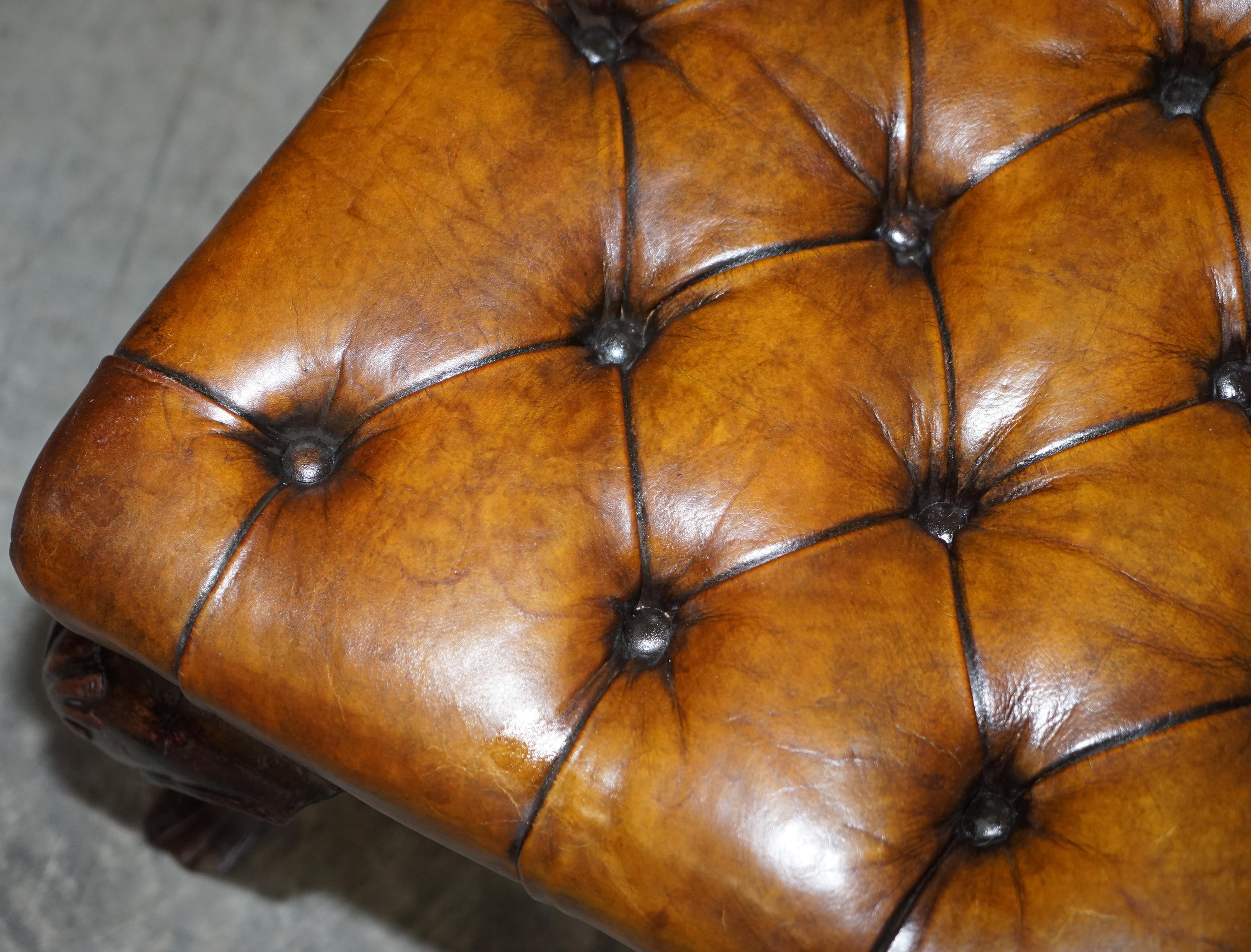 19th Century Large Antique Fully Restored Chesterfield Hand Dyed Brown Leather Footstool