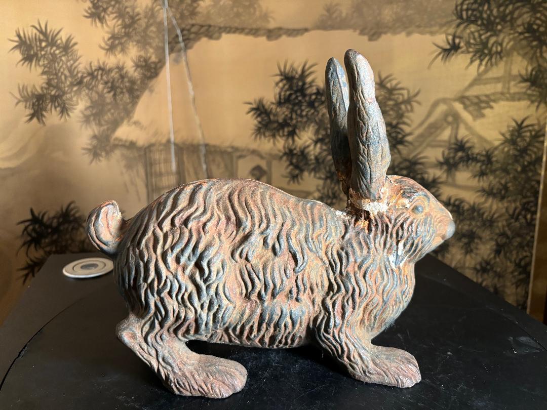Arts and Crafts Large Antique Furry Garden Rabbit Usagi with Fine Details For Sale