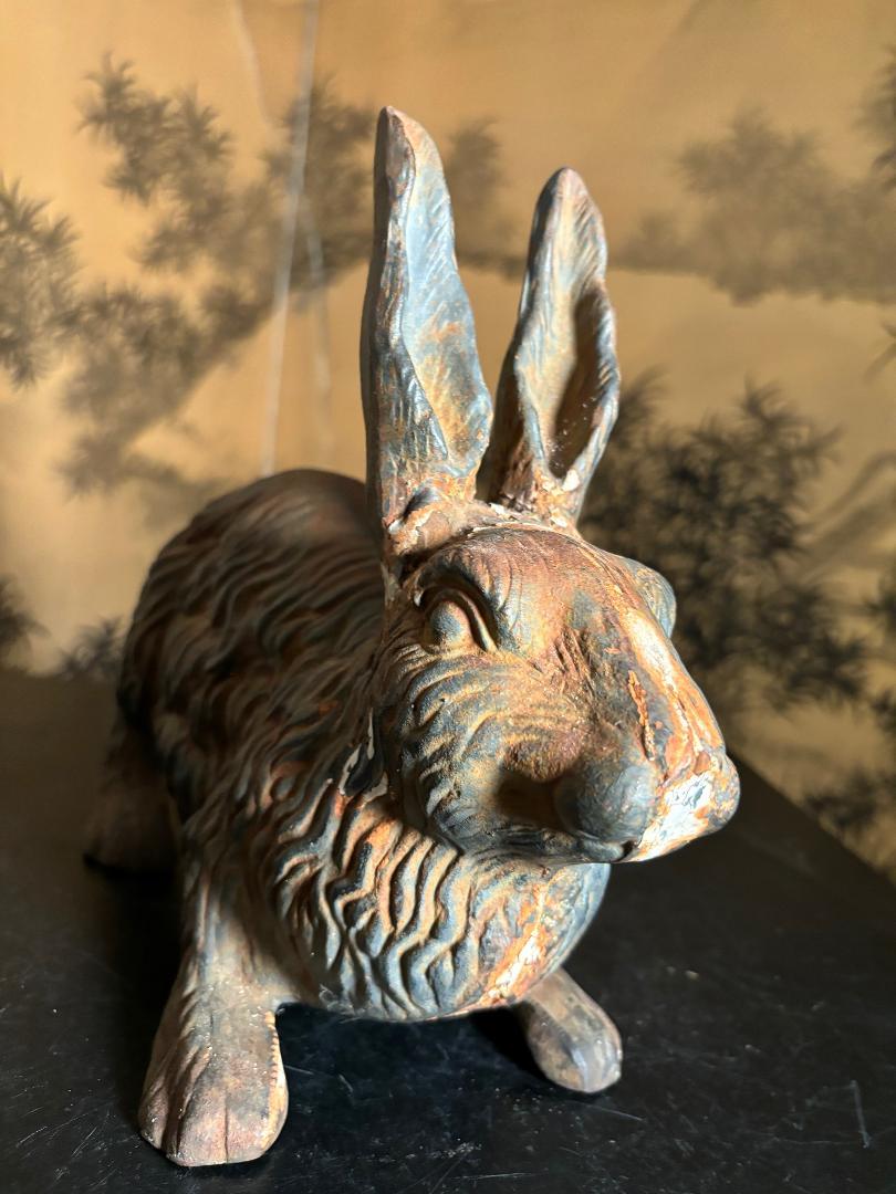 American Large Antique Furry Garden Rabbit Usagi with Fine Details For Sale
