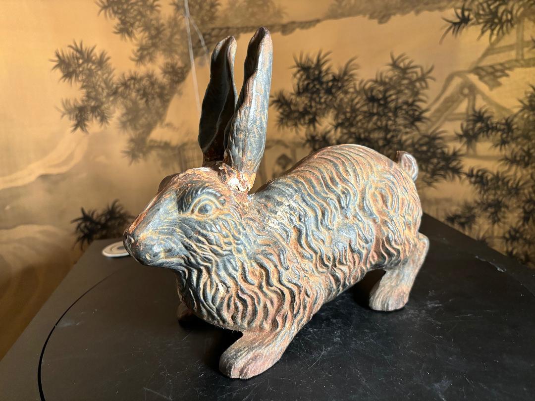 Large Antique Furry Garden Rabbit Usagi with Fine Details In Good Condition For Sale In South Burlington, VT