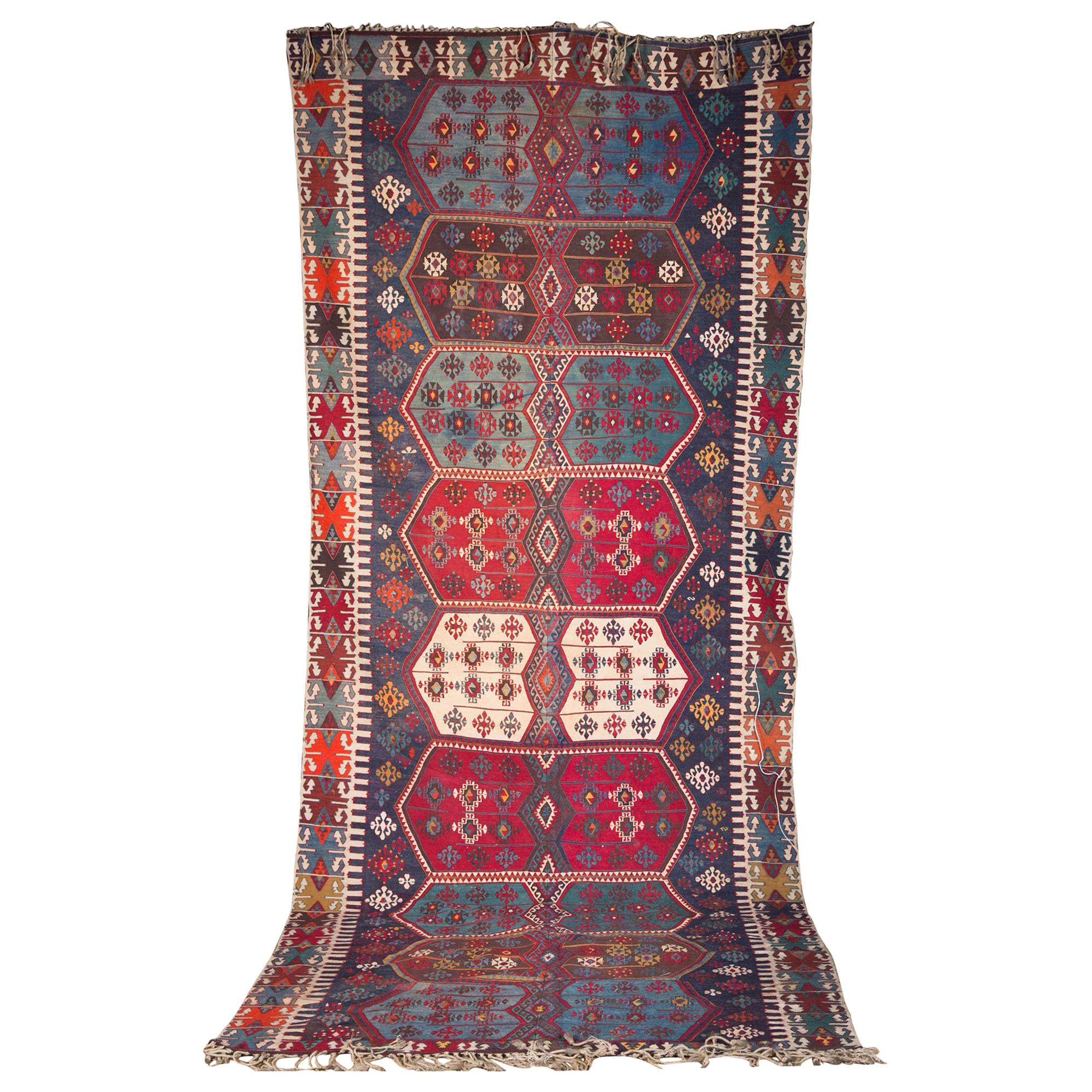 Large Antique Gallery Carpet Turkish Kilim, circa 1900