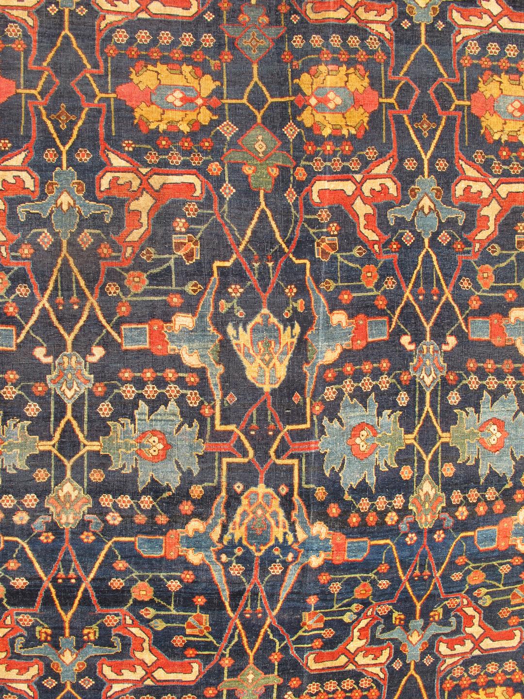 Tabriz Large Antique Garous Bidjar in Geometric Design in Blue Background & Multi Color For Sale