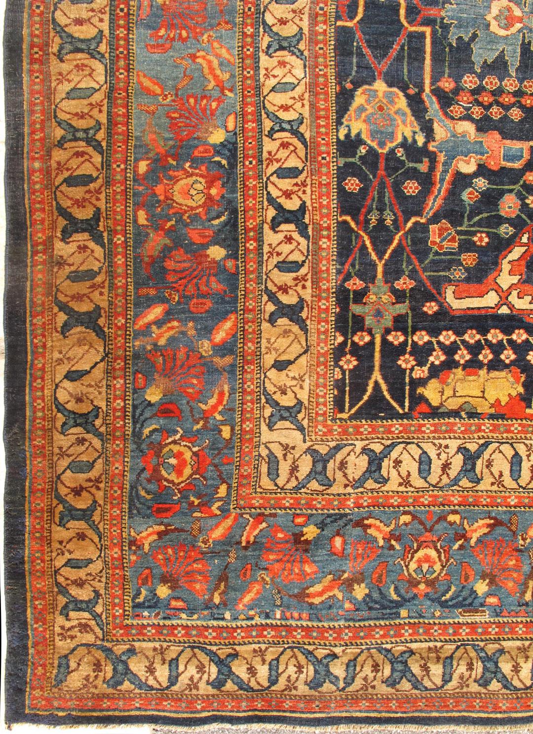 Persian Large Antique Garous Bidjar in Geometric Design in Blue Background & Multi Color For Sale
