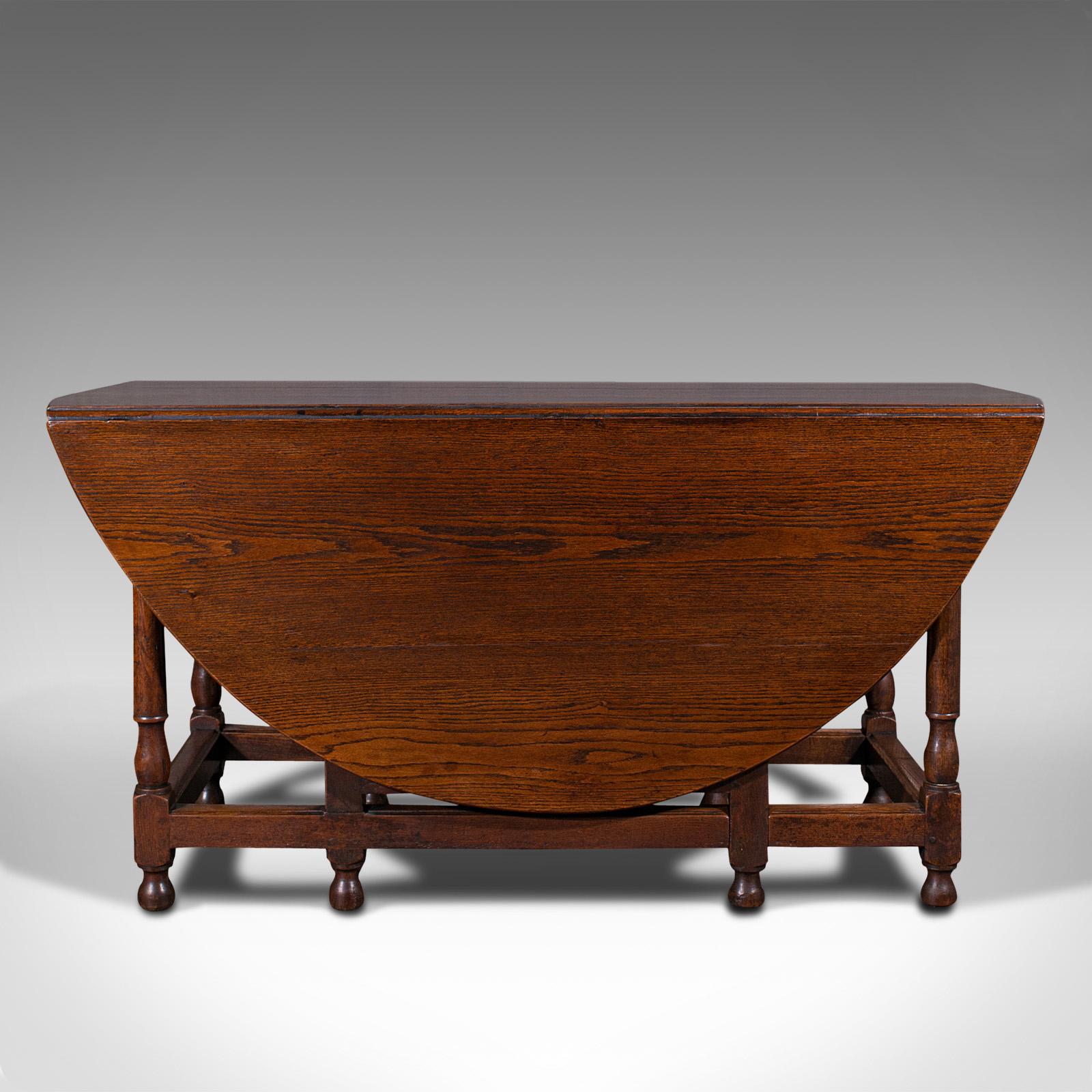 British Large Antique Gate-Leg Table, English, Oak, Folding, Occasional, Victorian, 1900