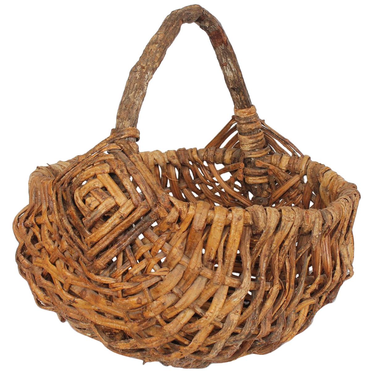 Large Antique Gathering Basket For Sale