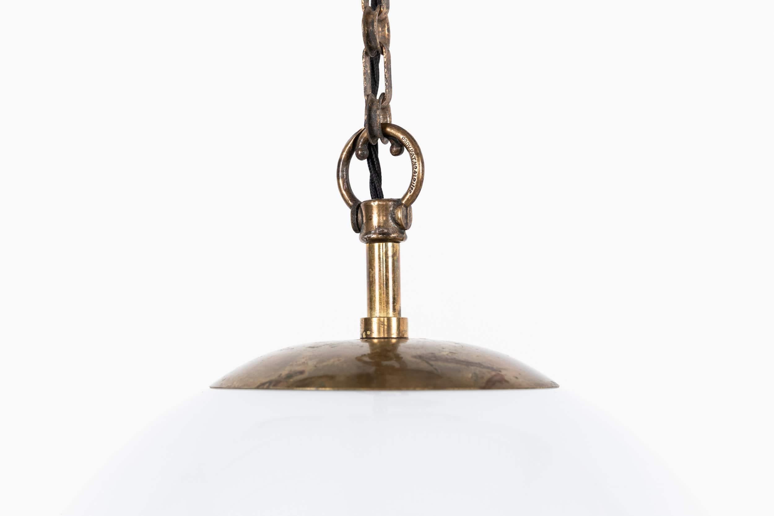 English Large Antique GEC Art Deco Globe Round Opaline Glass Pendant Lamp, C.1920 For Sale